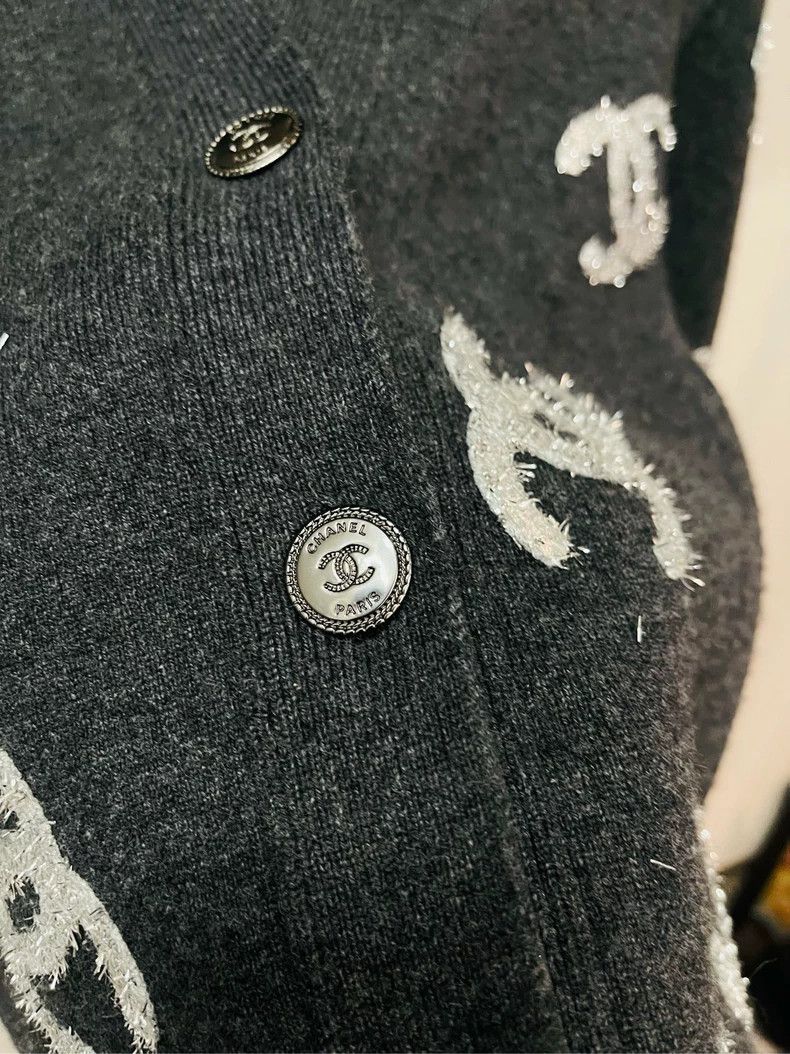 Chanel Chanel Black Gray Logo Cardigan Sweater- DMC Size US M / EU 48-50 / 2 - 3 Thumbnail