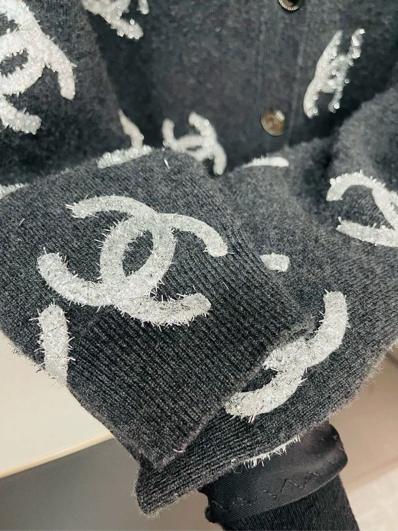 Chanel Chanel Black Gray Logo Cardigan Sweater- DMC Size US M / EU 48-50 / 2 - 5 Thumbnail