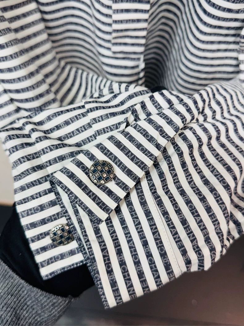 Chanel Chanel Blue and White Striped Logo Shirt- DMC Size US M / EU 48-50 / 2 - 3 Thumbnail