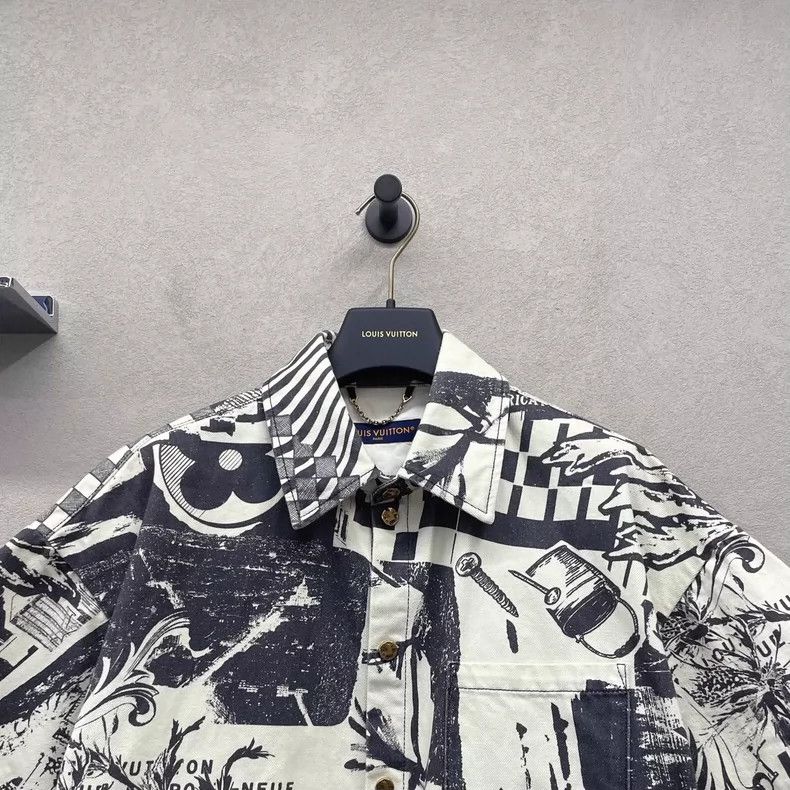 Louis Vuitton Vintage LV Pattern Printed Denim Short Sleeve Shirt- DMC Size US S / EU 44-46 / 1 - 4 Thumbnail