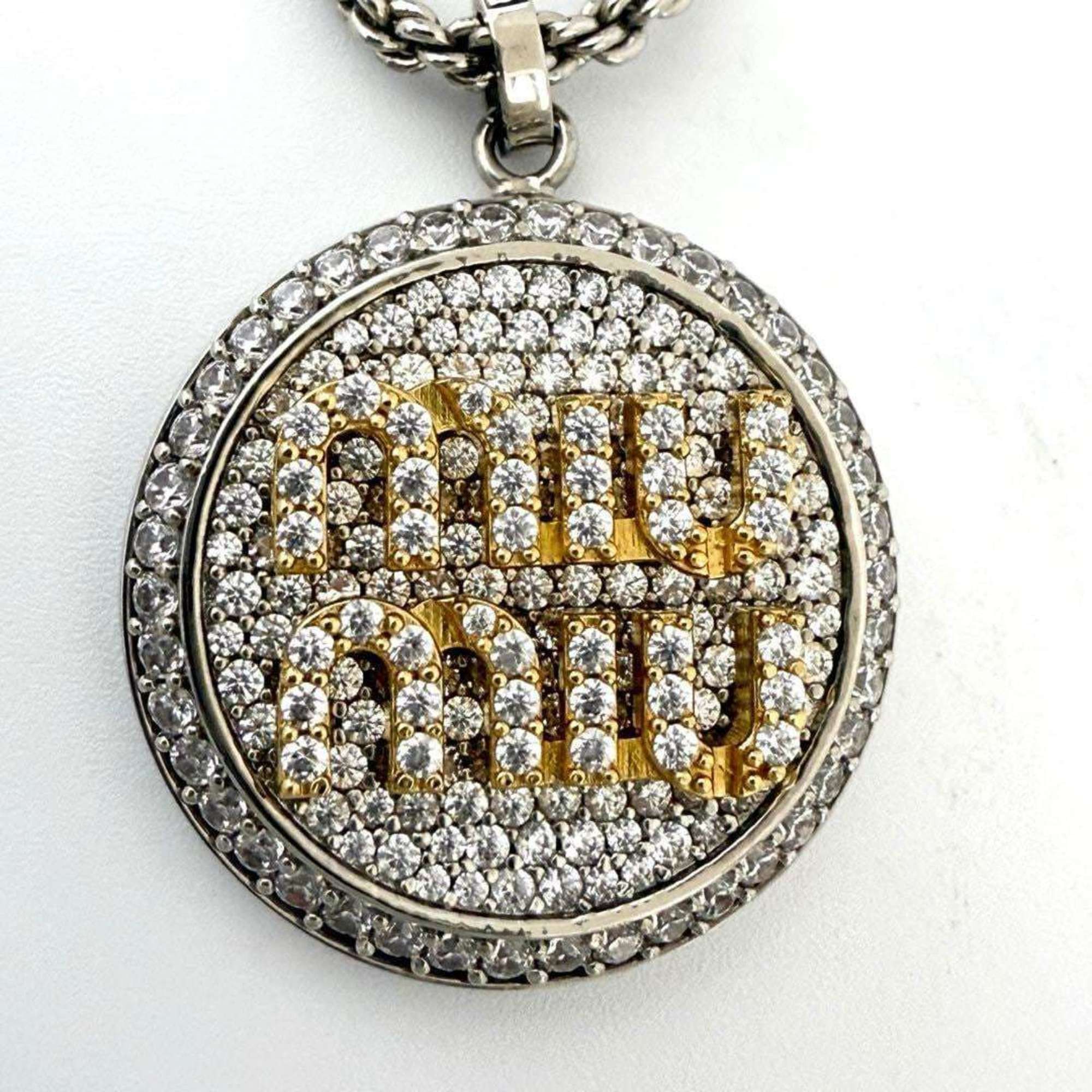 Miu Miu Miu Miu Miu Women's Logo Pavé Pendant Necklace Size ONE SIZE - 6 Thumbnail