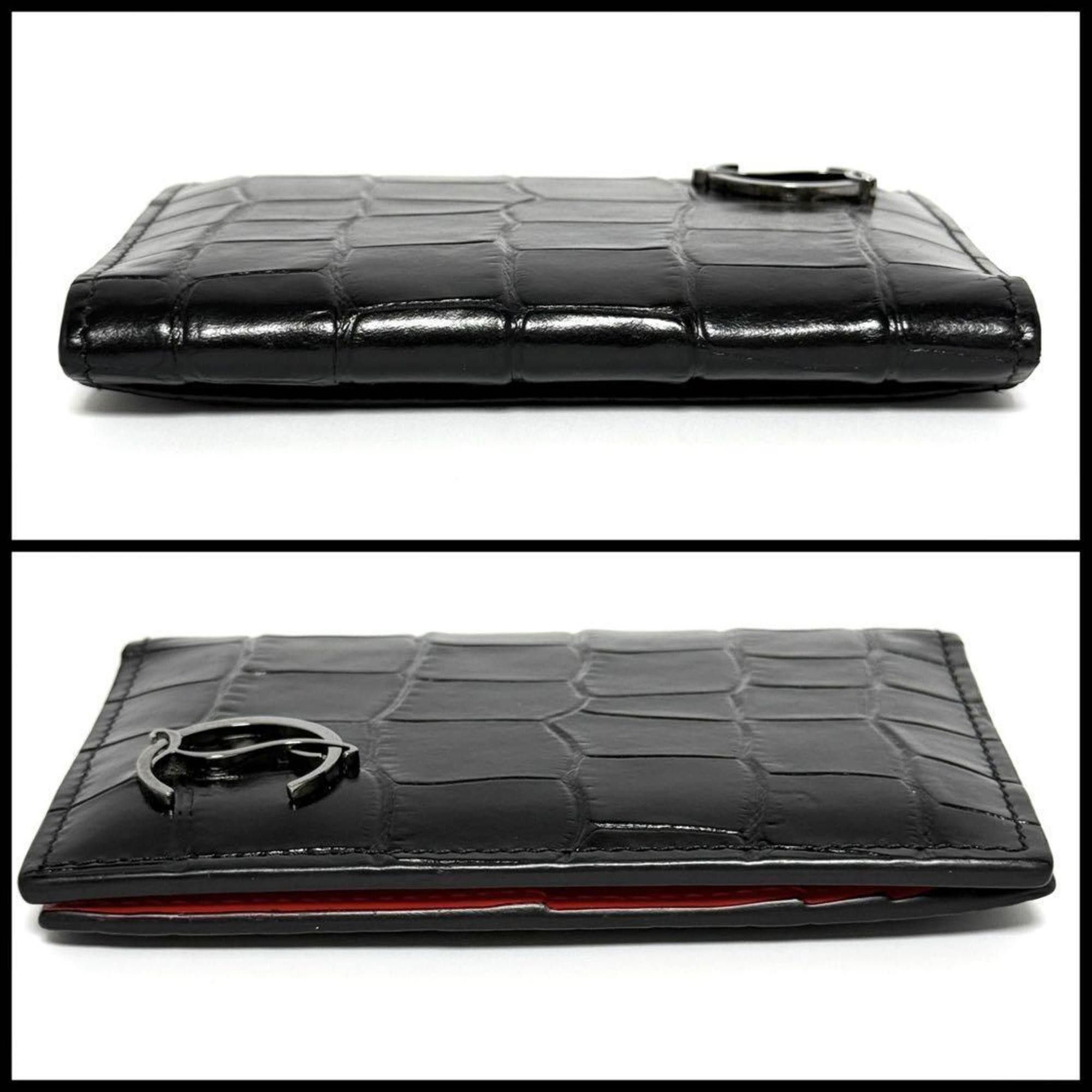 Christian Louboutin Christian Louboutin Men's Card Case Business Holder Embossed Leather Black Size ONE SIZE - 4 Thumbnail