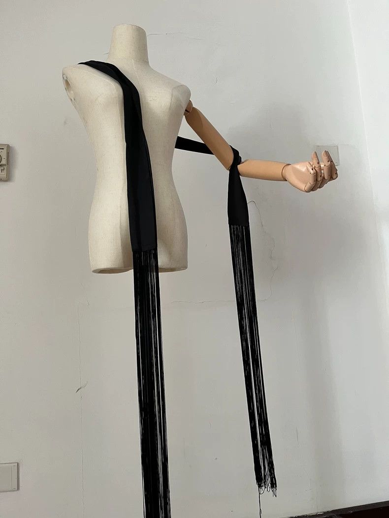 Ann Demeulemeester Black Fringed Silk Scarf by Ann Demeulemeester- DMC Size ONE SIZE - 3 Thumbnail