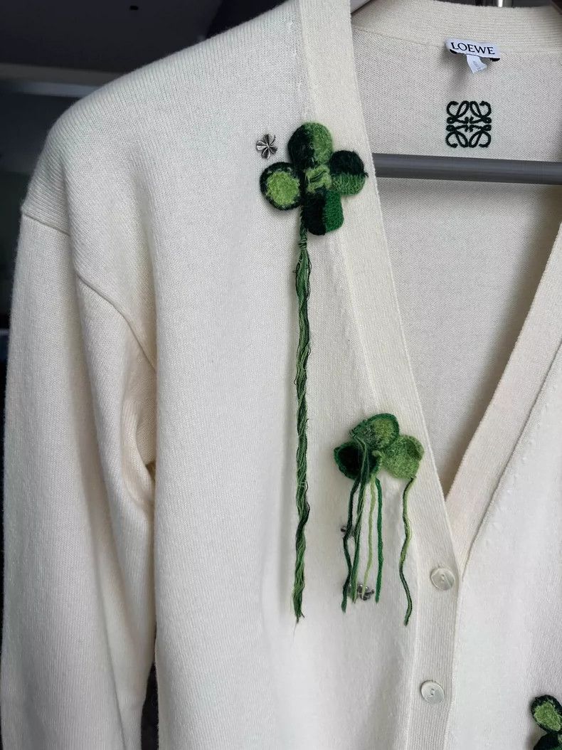Loewe Beige Clover Knit Cardigan by LOEWE- DMC Size US S / EU 44-46 / 1 - 5 Thumbnail