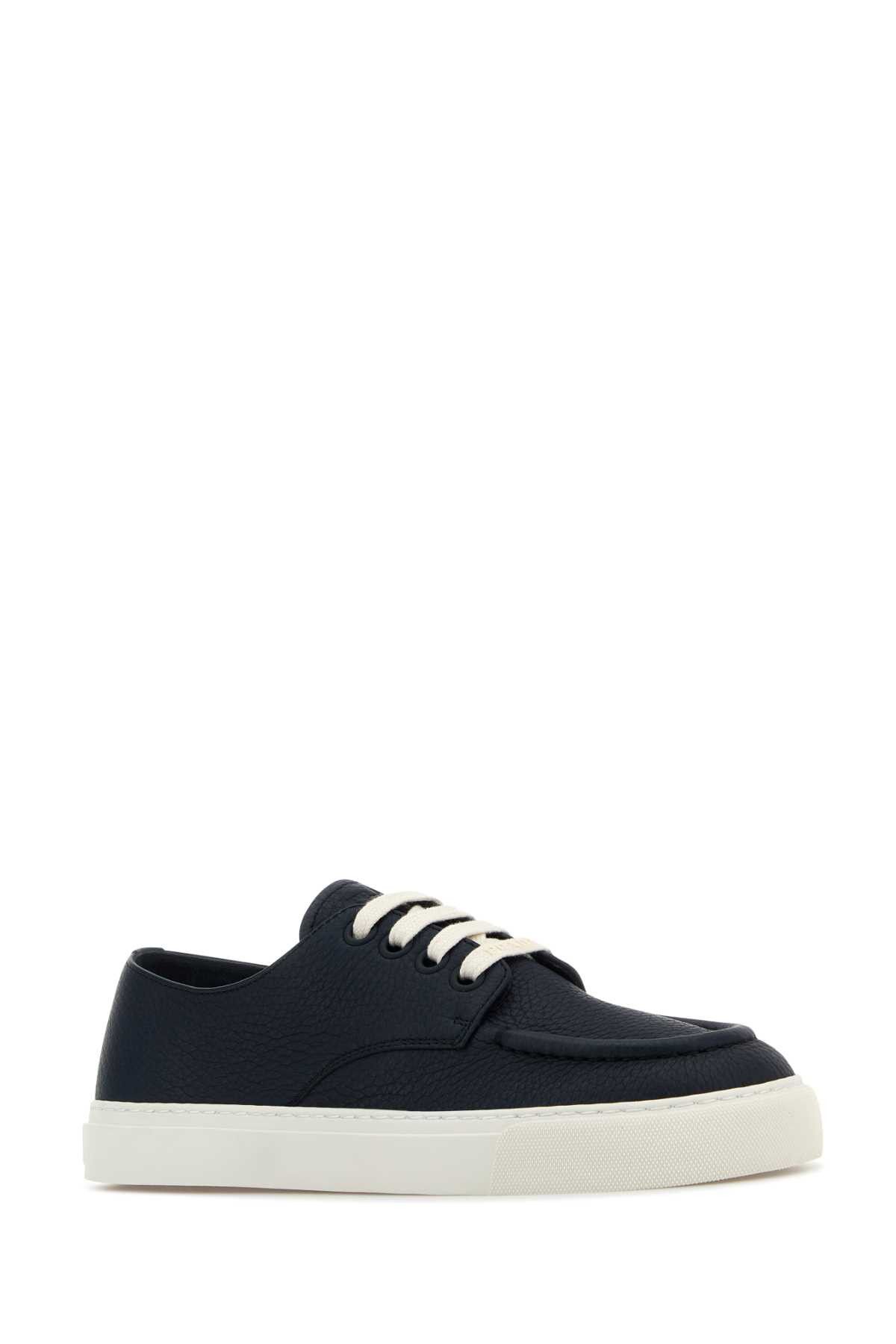 Prada Navy Blue Leather Sneakers Size US 10.5 / EU 43-44 - 2 Thumbnail