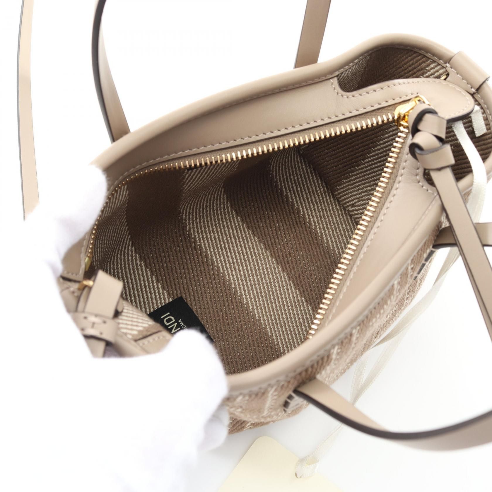 Fendi Fendi Roll Mini Handbag Canvas Leather Beige Size ONE SIZE - 3 Thumbnail