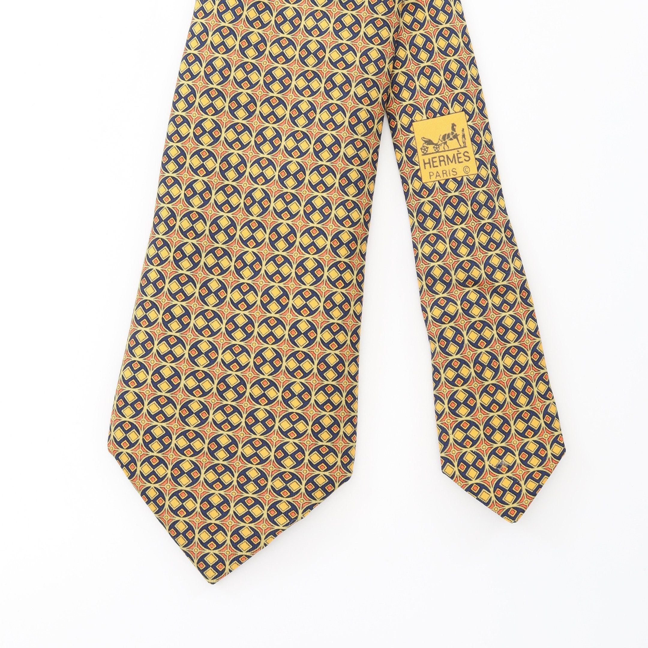 Hermes Hermes Tie All-Over Pattern Silk Yellow Multicolor Size ONE SIZE - 4 Thumbnail