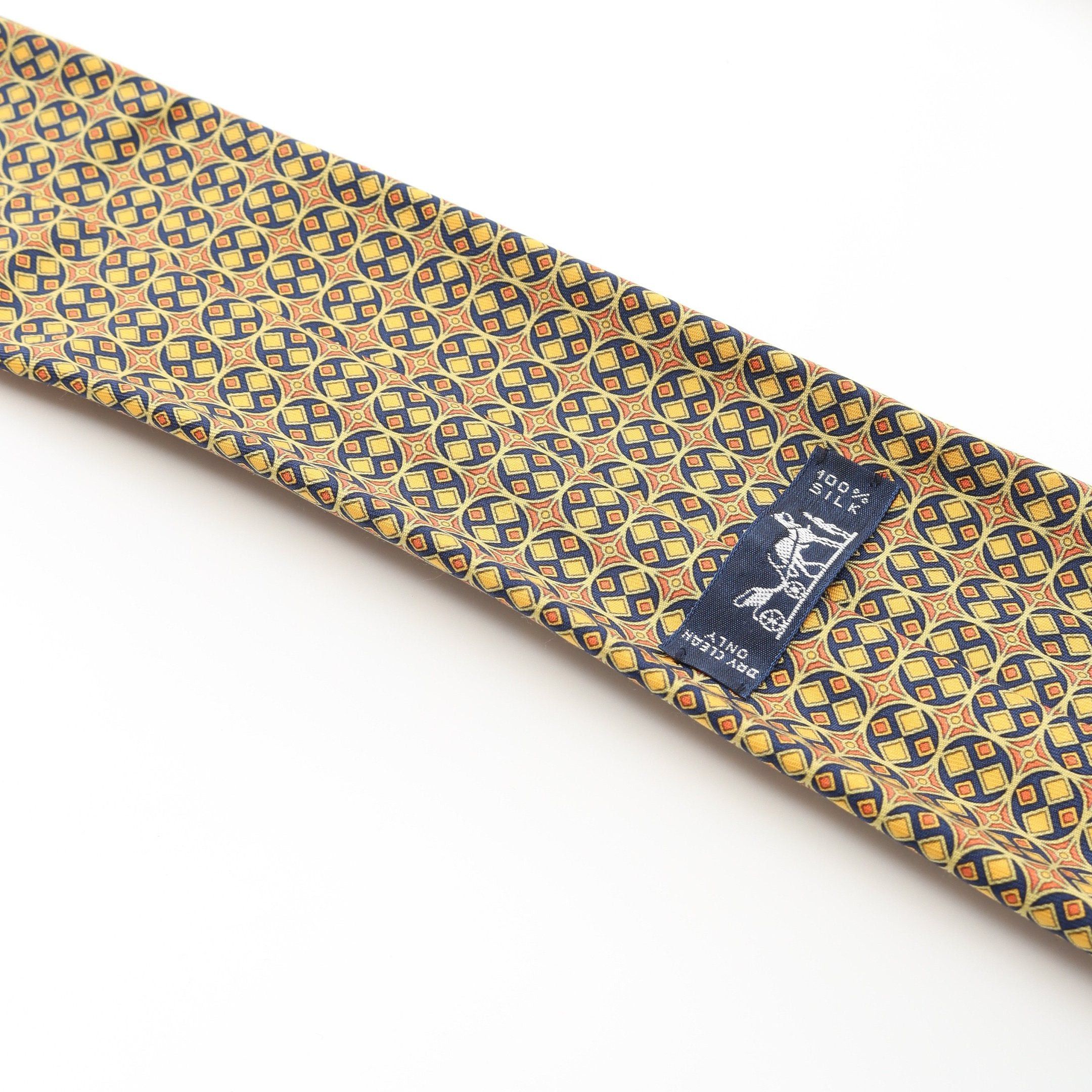 Hermes Hermes Tie All-Over Pattern Silk Yellow Multicolor Size ONE SIZE - 6 Thumbnail