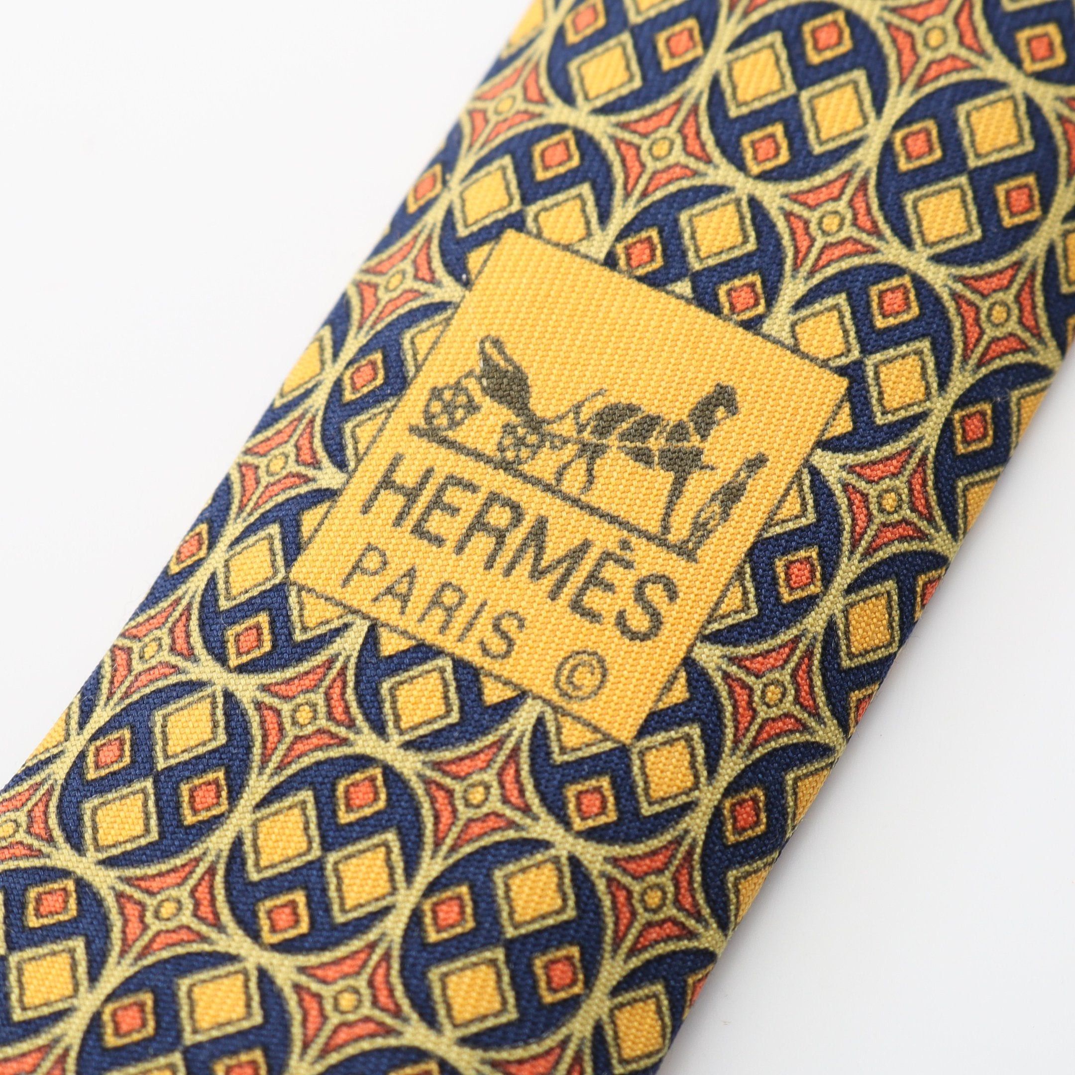 Hermes Hermes Tie All-Over Pattern Silk Yellow Multicolor Size ONE SIZE - 2 Thumbnail