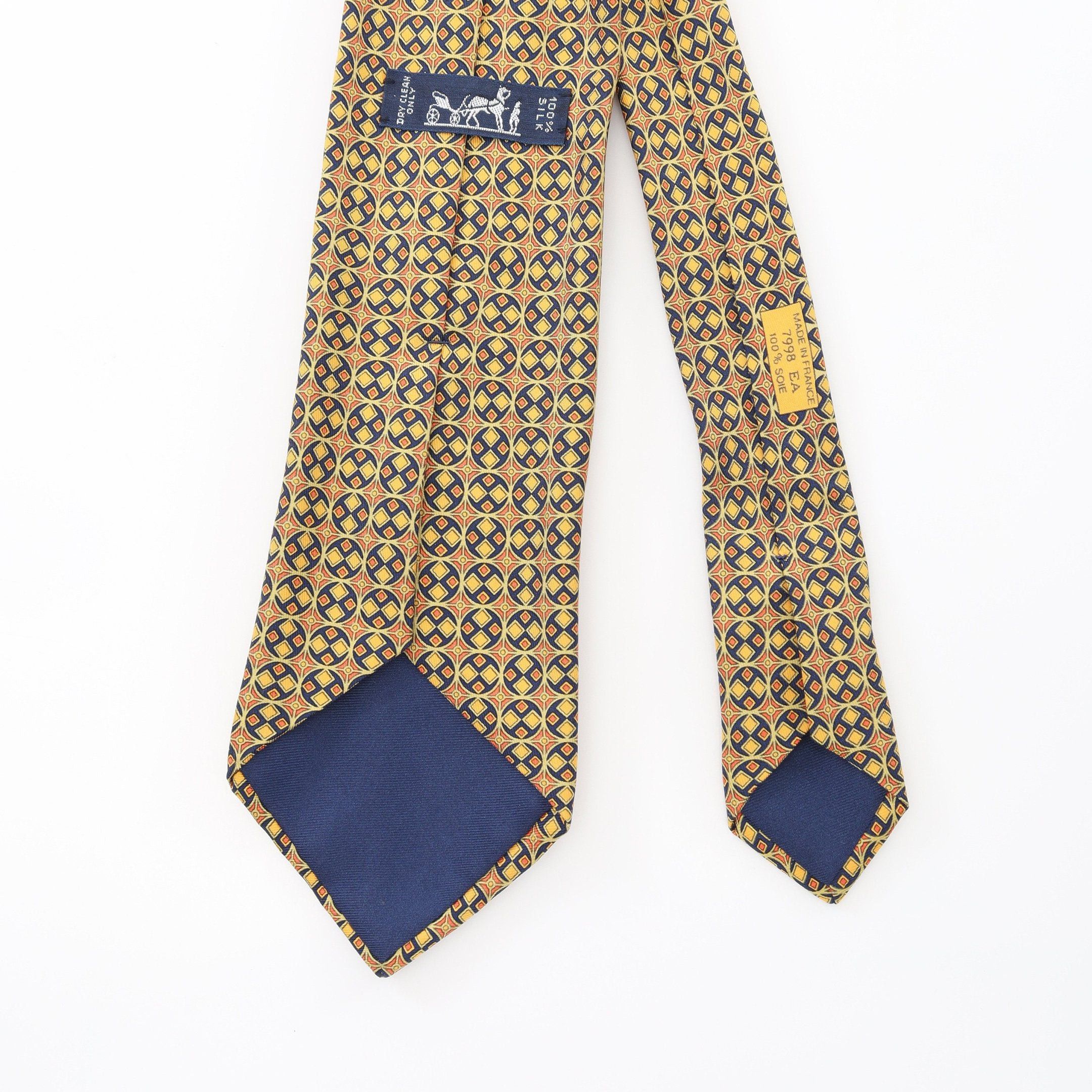 Hermes Hermes Tie All-Over Pattern Silk Yellow Multicolor Size ONE SIZE - 5 Thumbnail