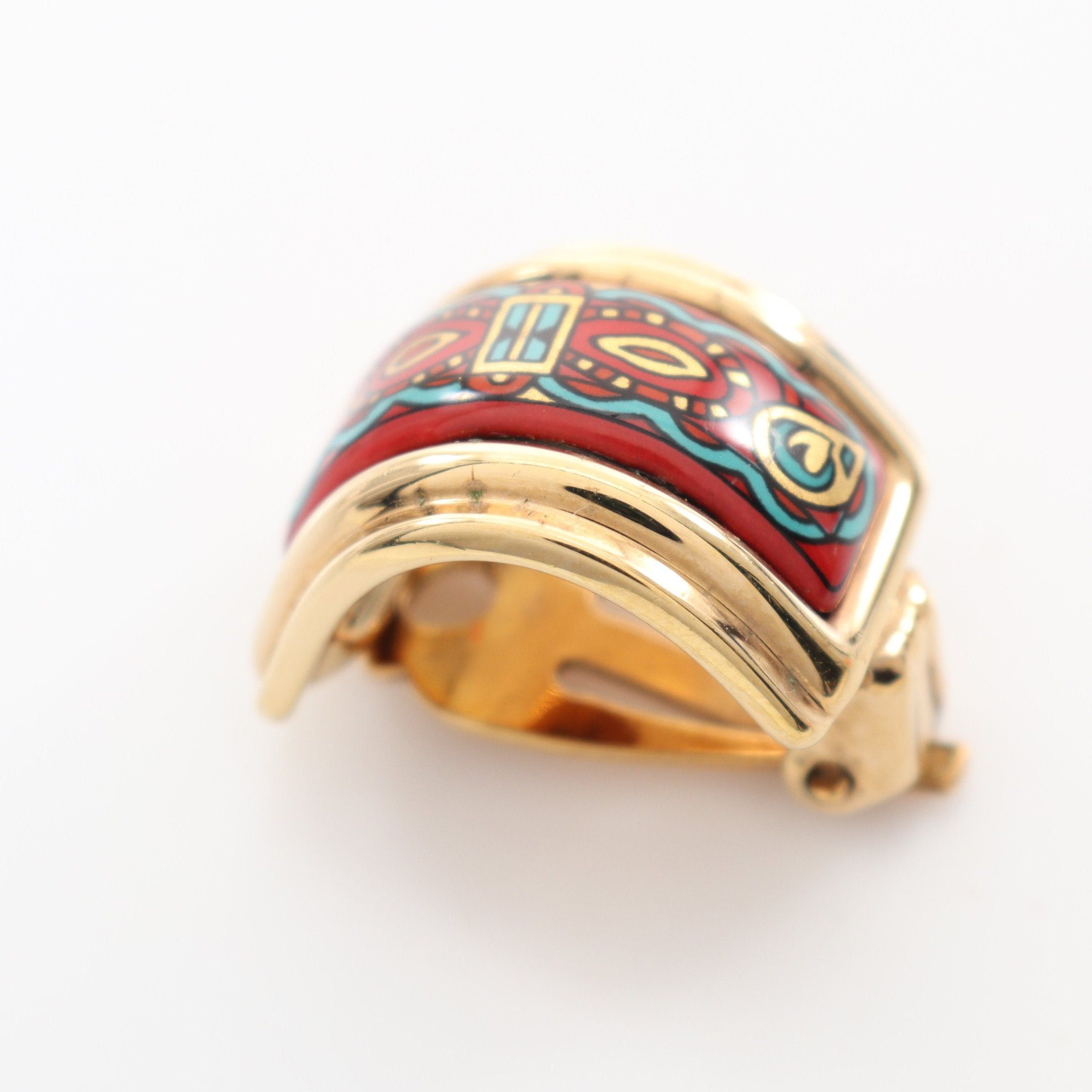 Hermes Hermes Enamel Earrings Gp Cloisonne Platinum Red Multicolor Size ONE SIZE - 5 Thumbnail