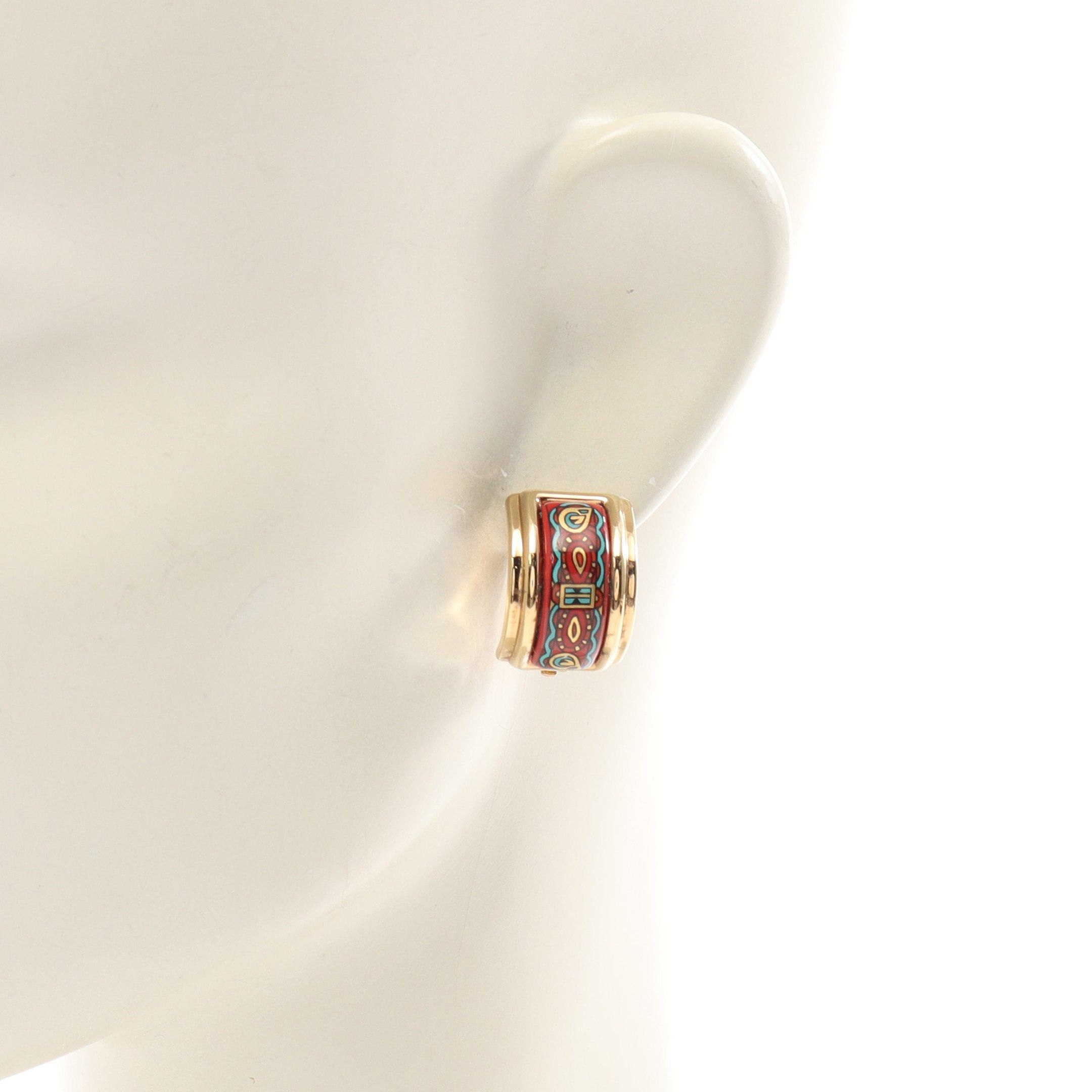 Hermes Hermes Enamel Earrings Gp Cloisonne Platinum Red Multicolor Size ONE SIZE - 4 Thumbnail