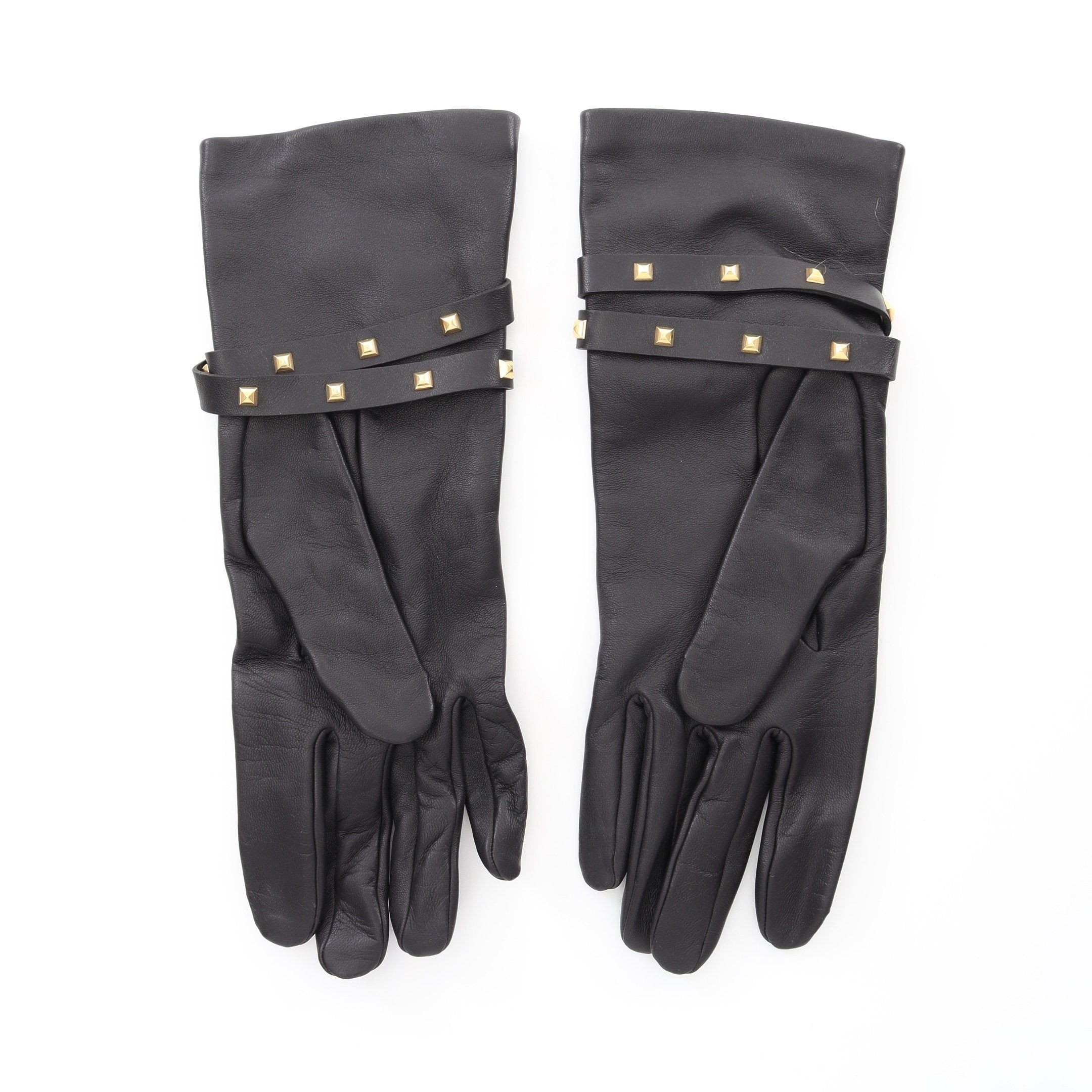 Hermes Hermes Gloves Glove Leather Black Gold Hardware Studs Size ONE SIZE - 2 Thumbnail
