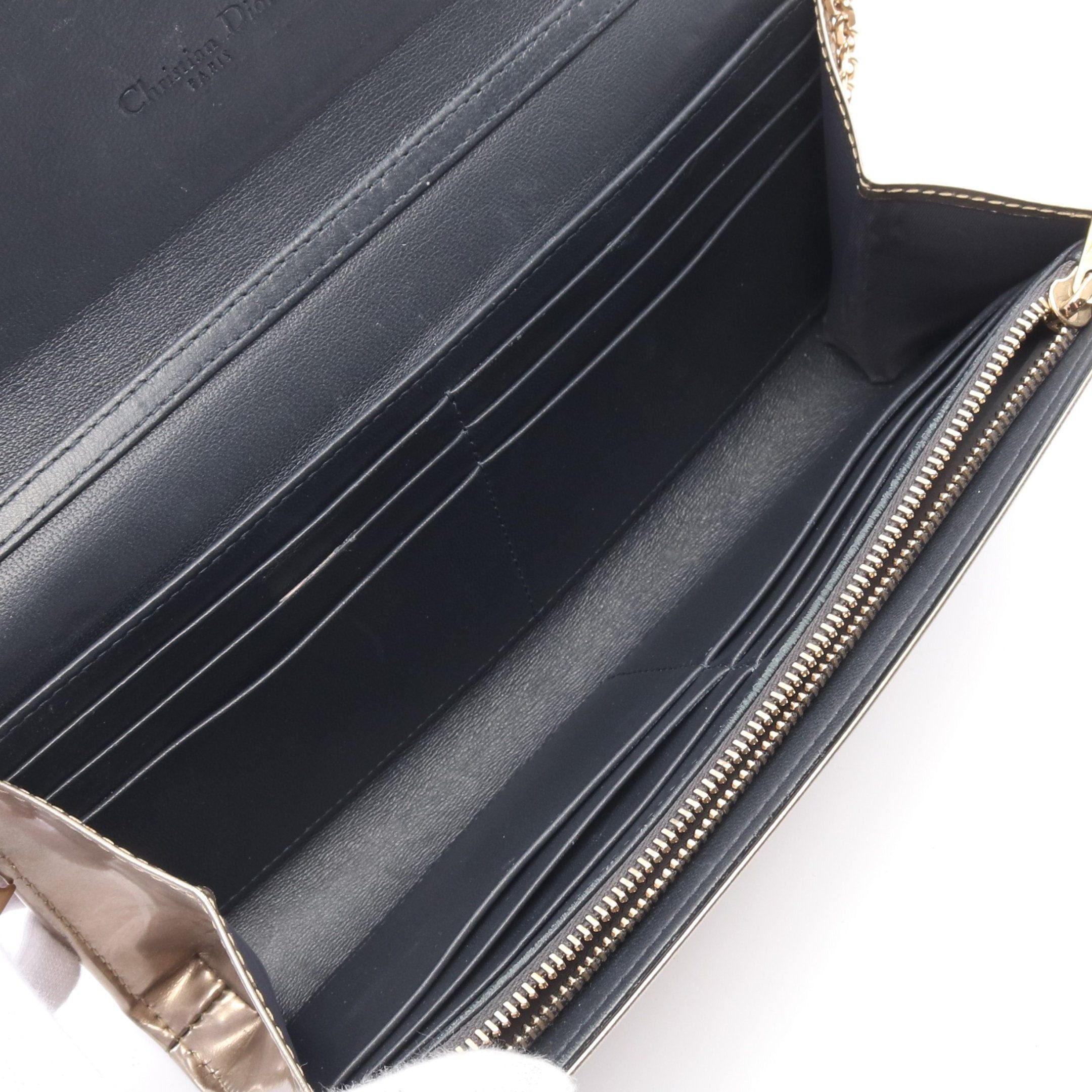 Dior Dior Microcannage Chain Wallet Leather Champagne Gold Embossing Size ONE SIZE - 3 Thumbnail