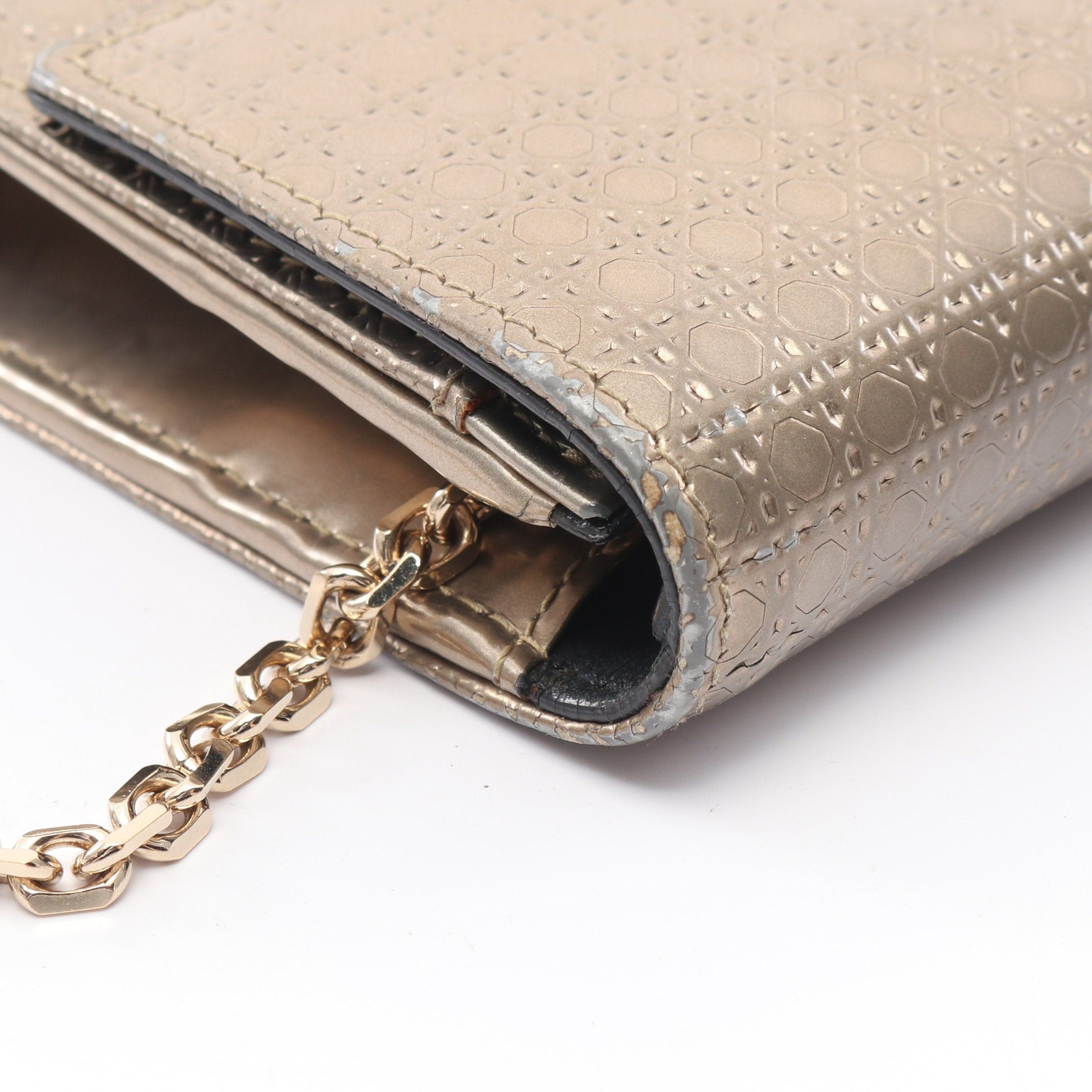 Dior Dior Microcannage Chain Wallet Leather Champagne Gold Embossing Size ONE SIZE - 8 Thumbnail