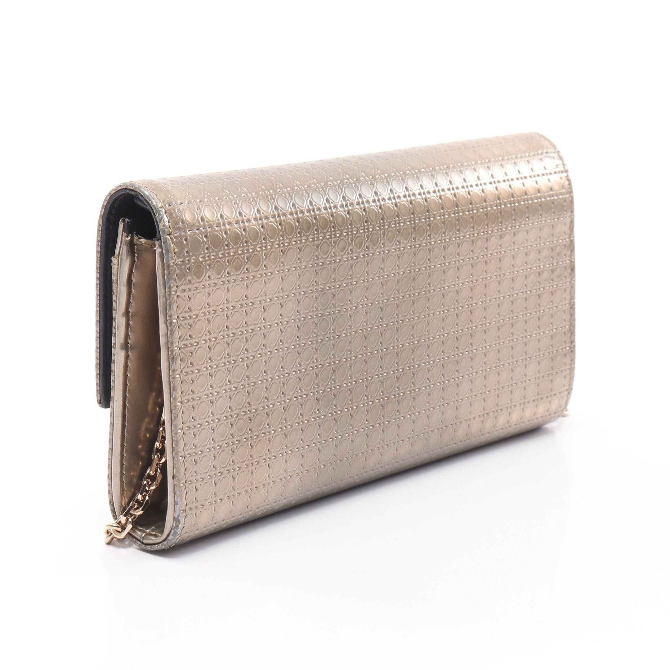 Dior Dior Microcannage Chain Wallet Leather Champagne Gold Embossing Size ONE SIZE - 2 Thumbnail