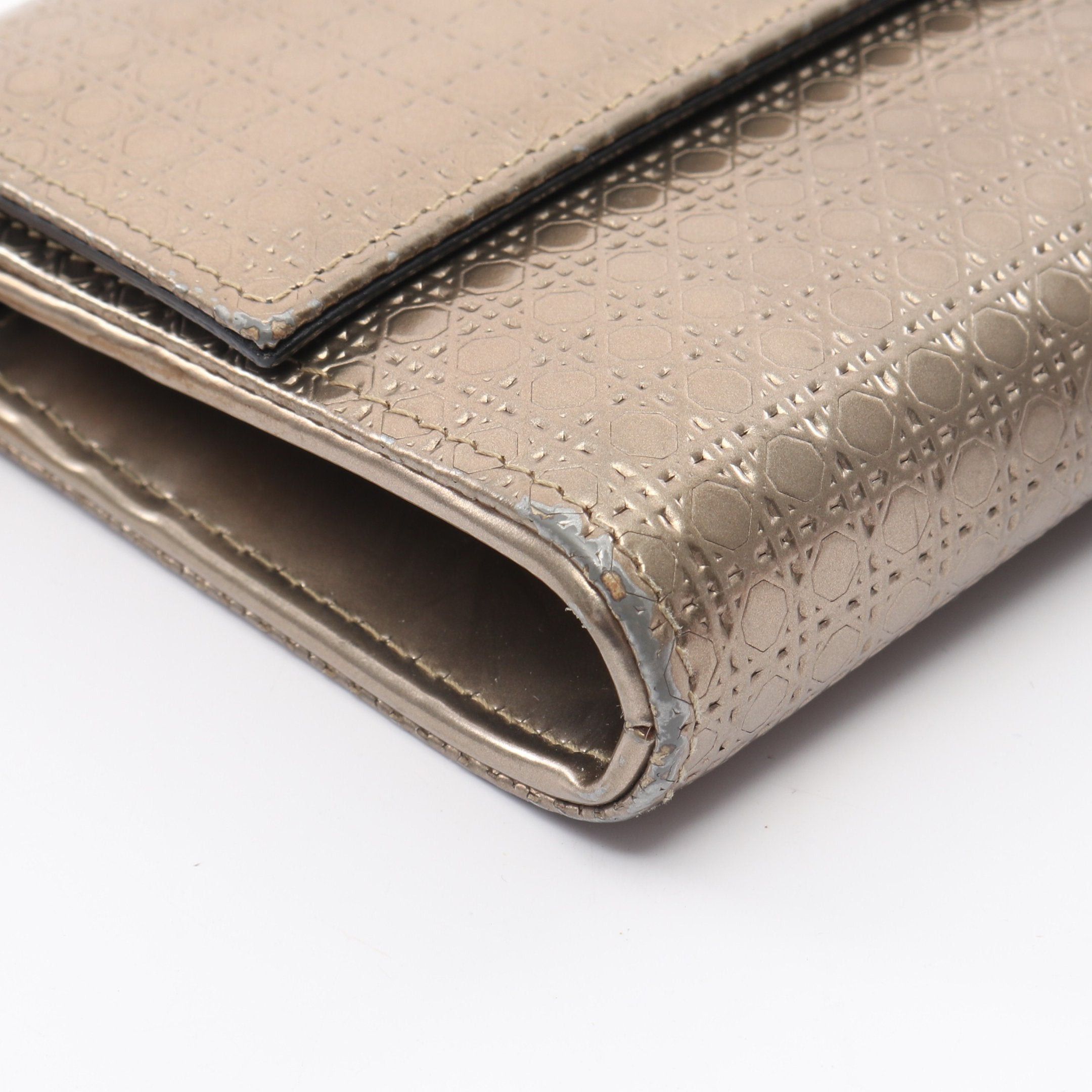 Dior Dior Microcannage Chain Wallet Leather Champagne Gold Embossing Size ONE SIZE - 6 Thumbnail