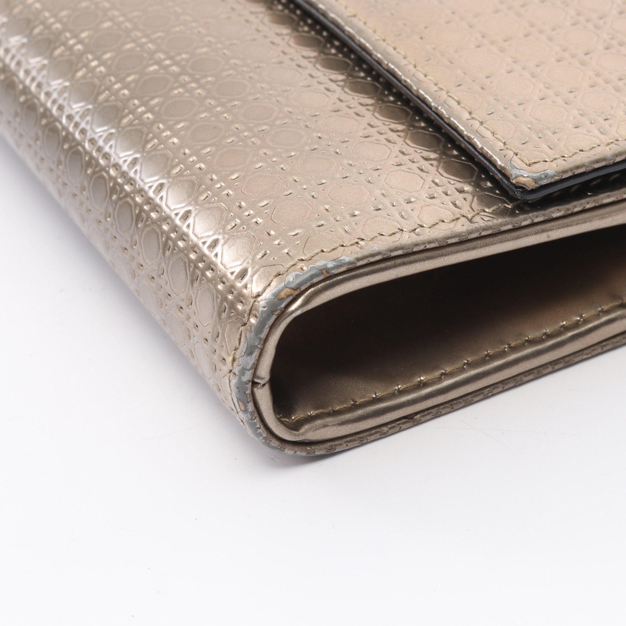 Dior Dior Microcannage Chain Wallet Leather Champagne Gold Embossing Size ONE SIZE - 7 Thumbnail
