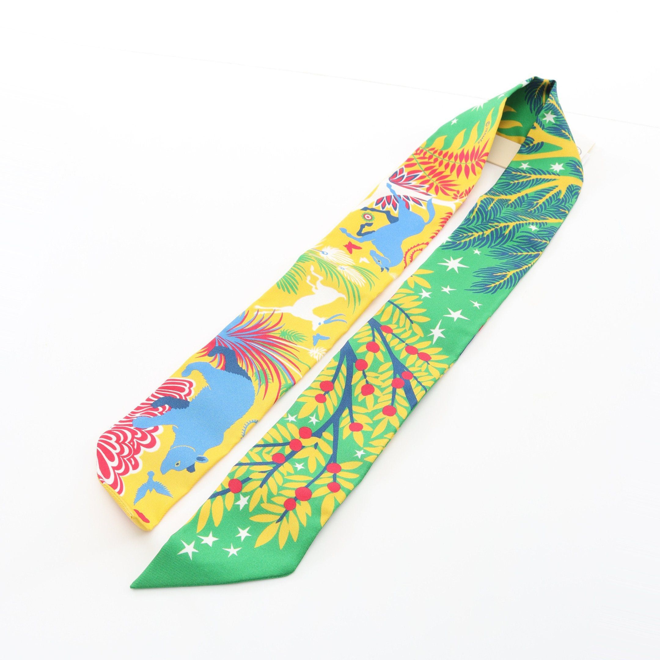 Hermes Hermes Twilly Sous Le Charme D'Orphee Ribbon Scarf Silk Yellow Green Multicolor Size ONE SIZE - 5 Thumbnail