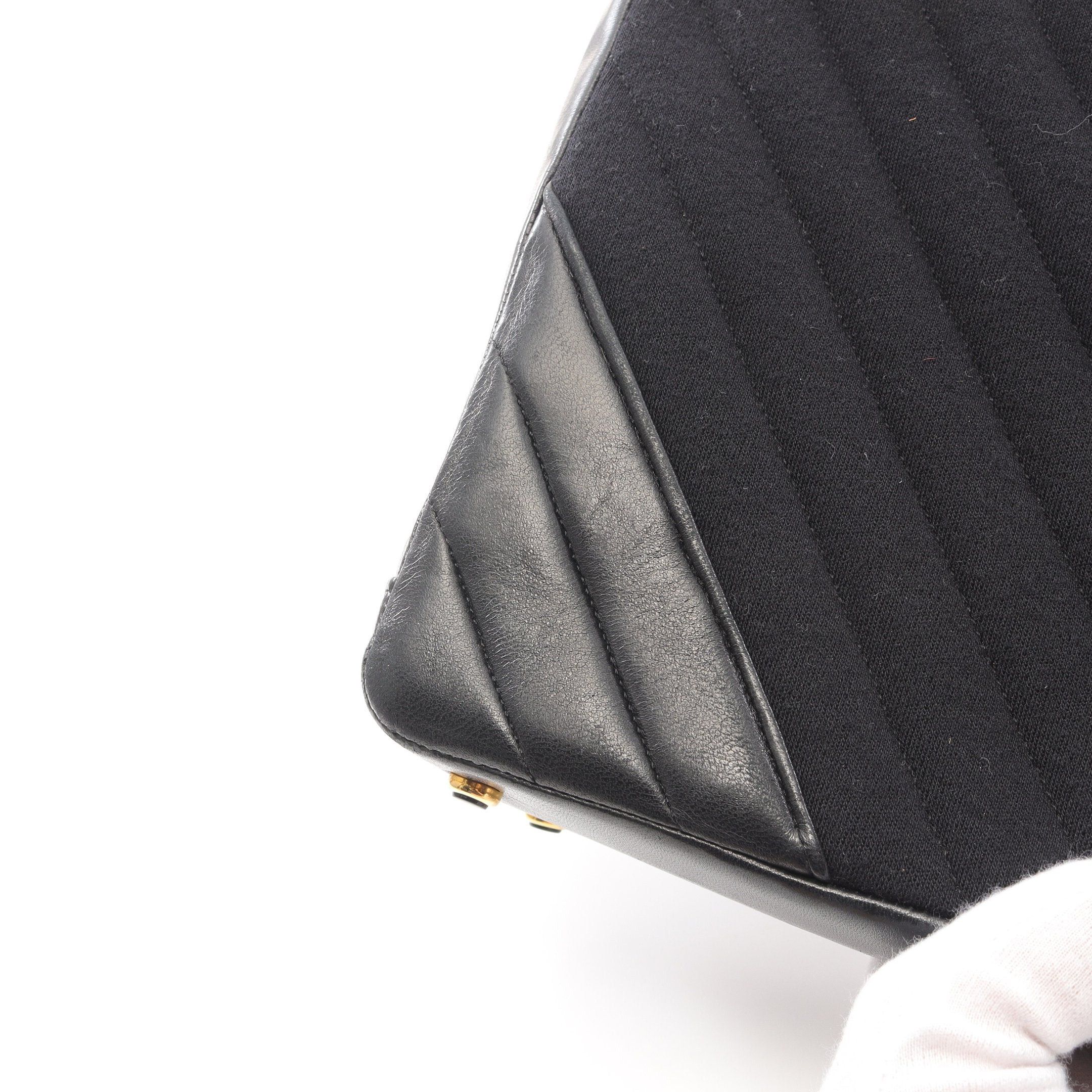 Chanel Chanel Chevron V-Stitch Shoulder Bag Cotton Jersey Lambskin Black Gold Hardware Size ONE SIZE - 10 Thumbnail