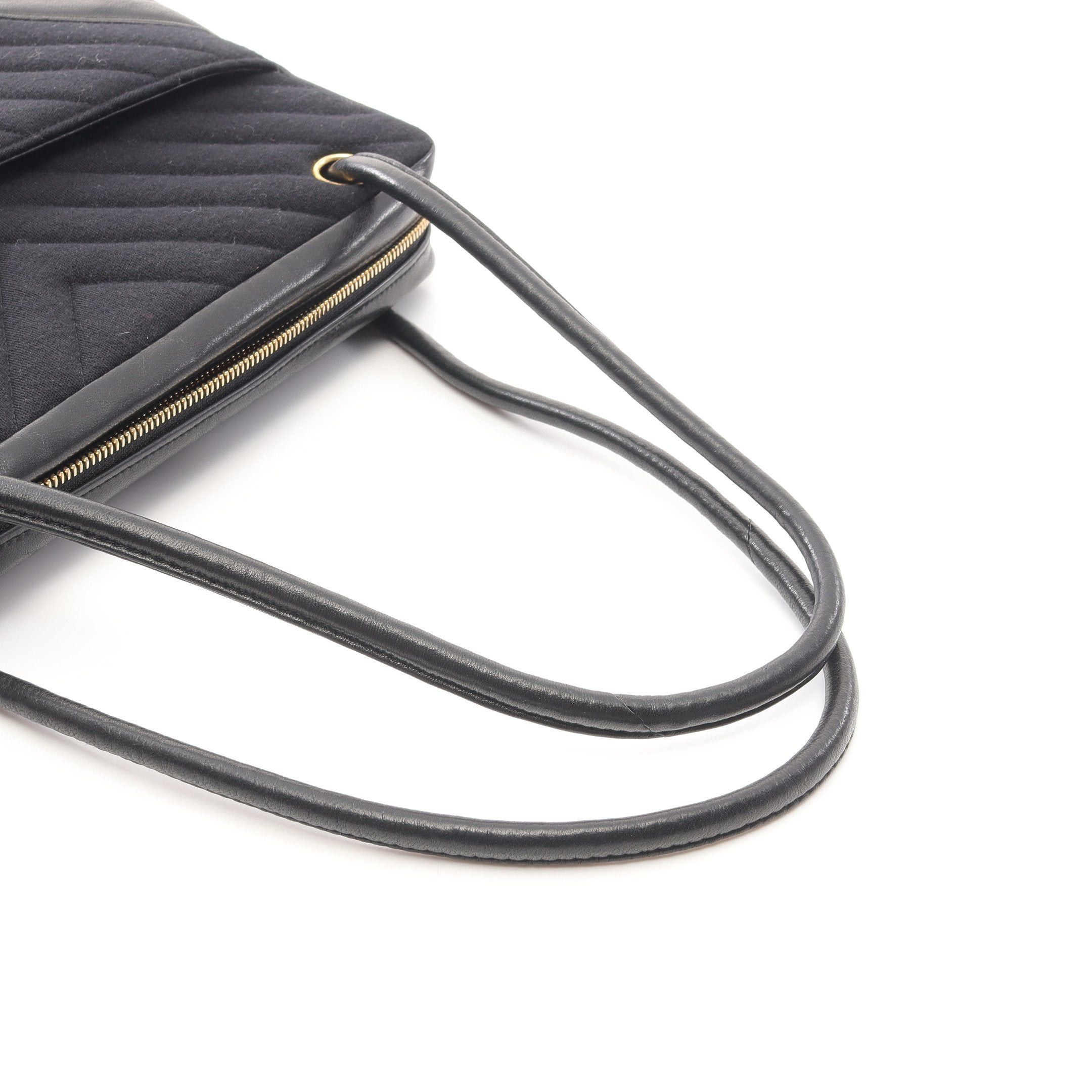 Chanel Chanel Chevron V-Stitch Shoulder Bag Cotton Jersey Lambskin Black Gold Hardware Size ONE SIZE - 9 Thumbnail