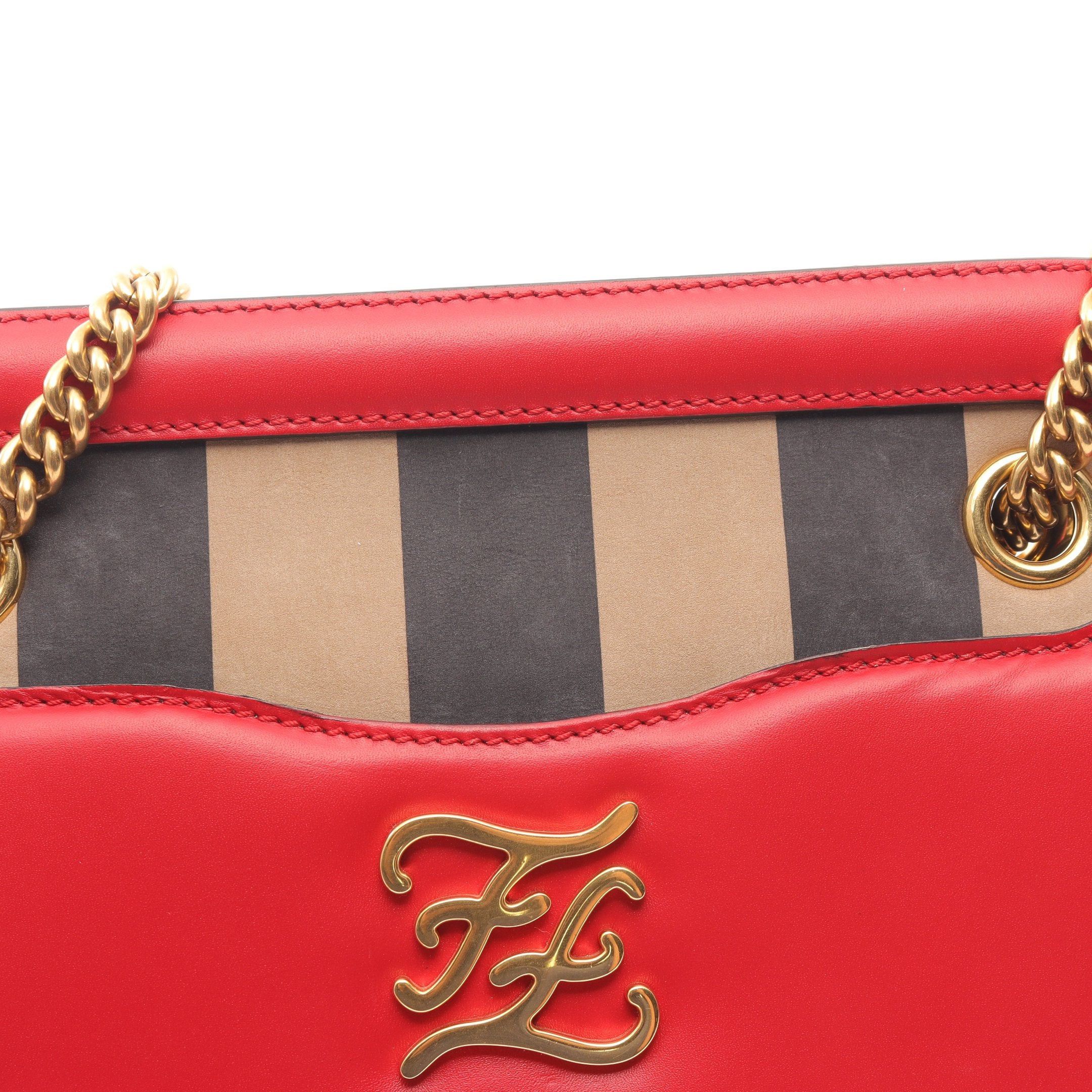 Fendi Fendi Karligraphy Chain Shoulder Bag Leather Red Size ONE SIZE - 5 Thumbnail