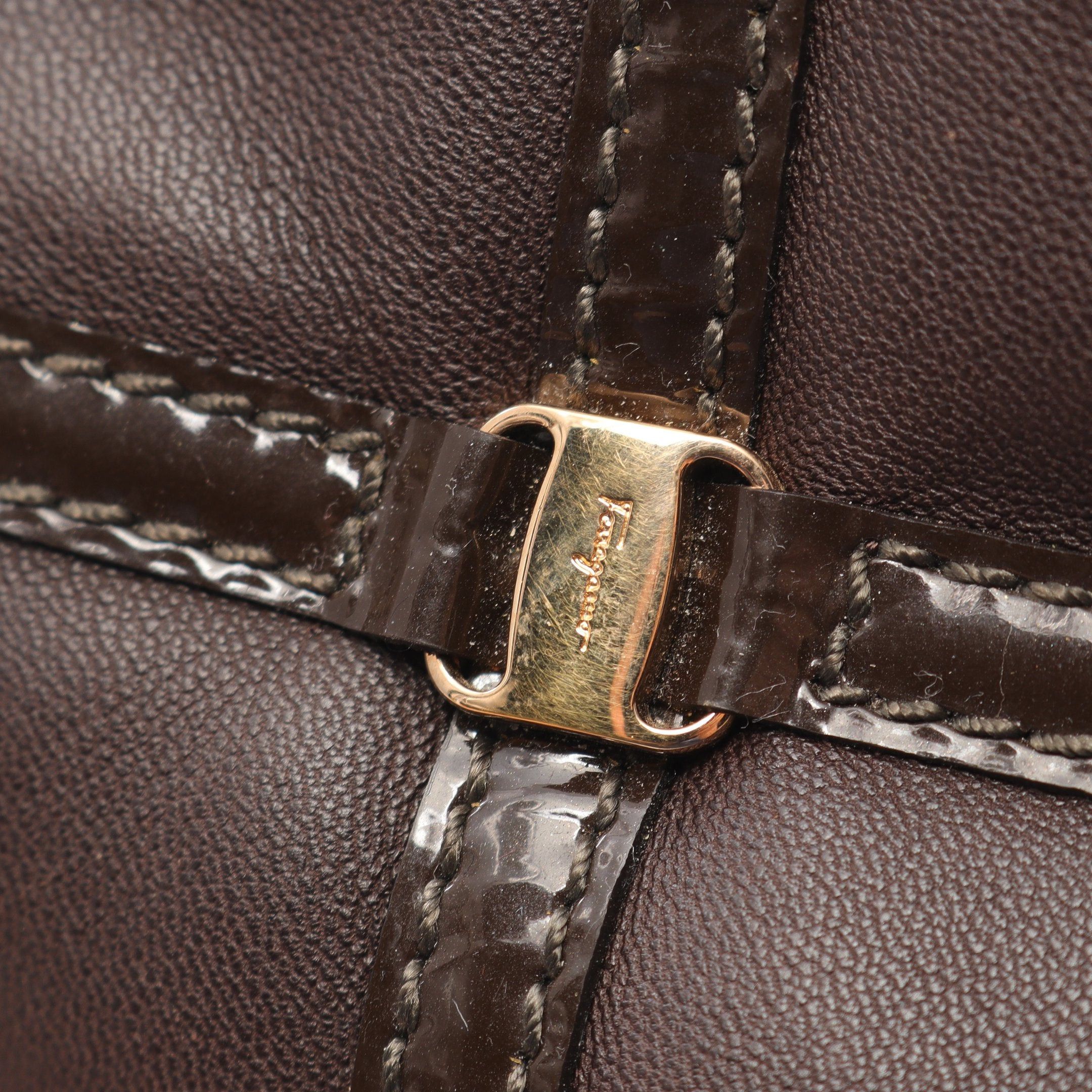 Salvatore Ferragamo Salvatore Ferragamo Vala Handbag Leather Patent Dark Brown Size ONE SIZE - 7 Thumbnail