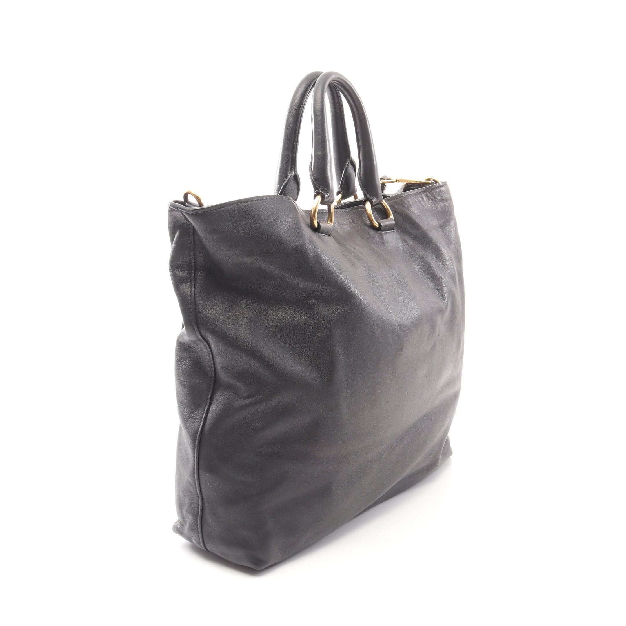 Prada Prada Handbag Tote Bag Leather Black Metal Logo Size ONE SIZE - 2 Thumbnail
