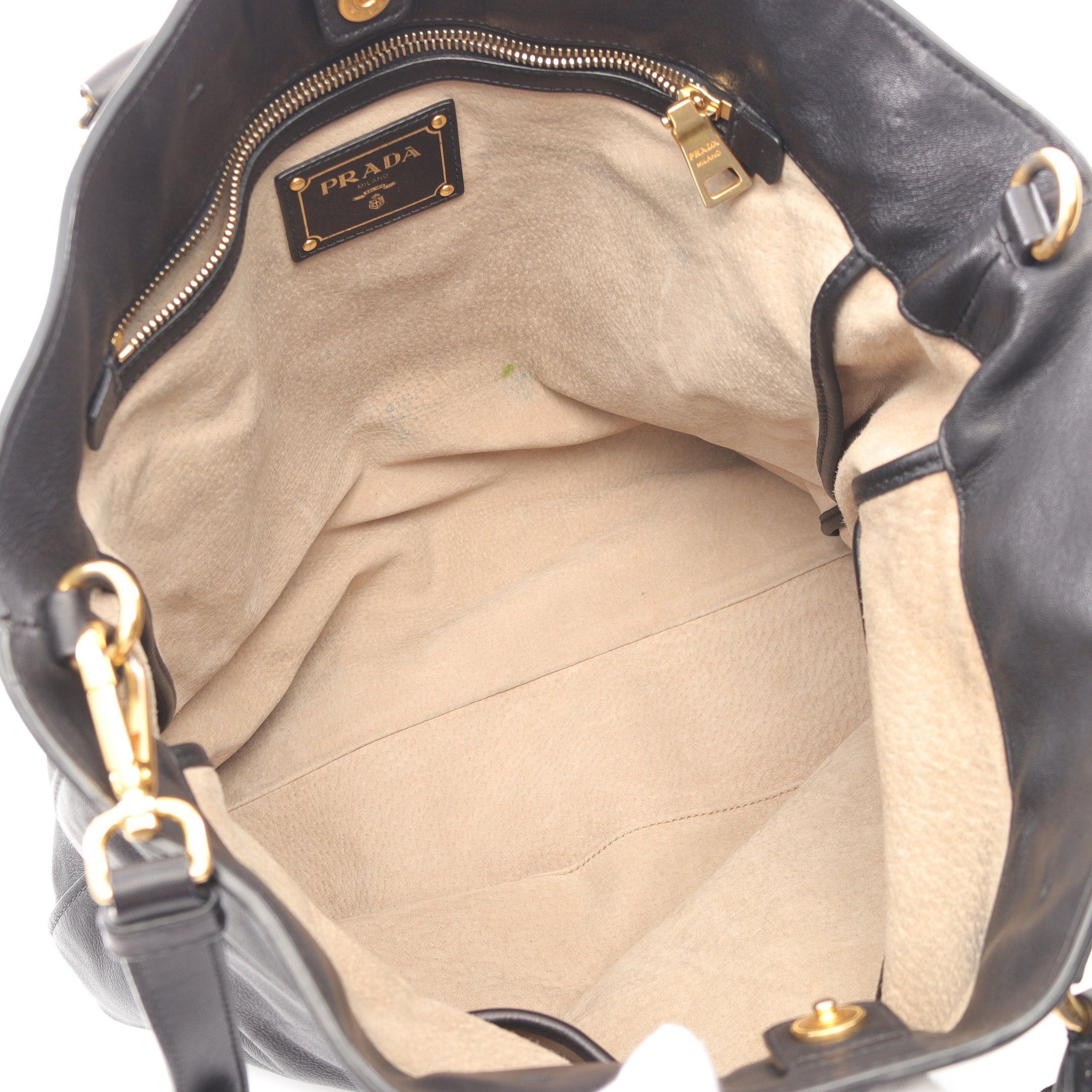 Prada Prada Handbag Tote Bag Leather Black Metal Logo Size ONE SIZE - 3 Thumbnail