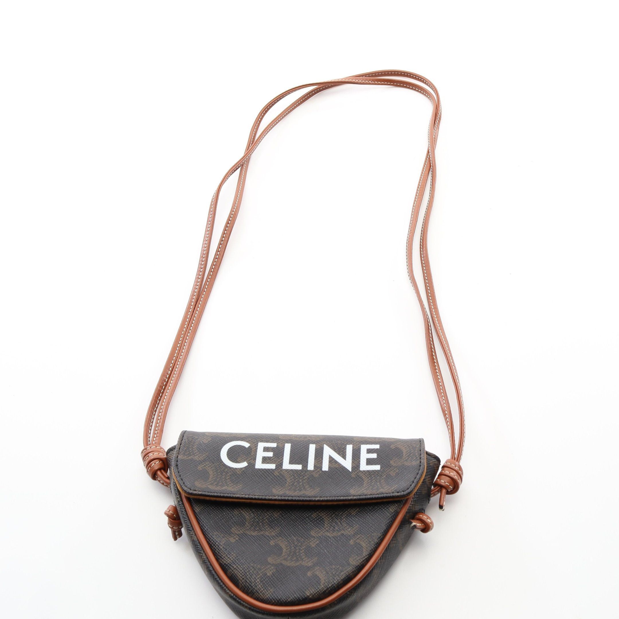 Celine Celine Triomphe Triangle Mini Shoulder Bag Leather Dark Brown Size ONE SIZE - 7 Thumbnail