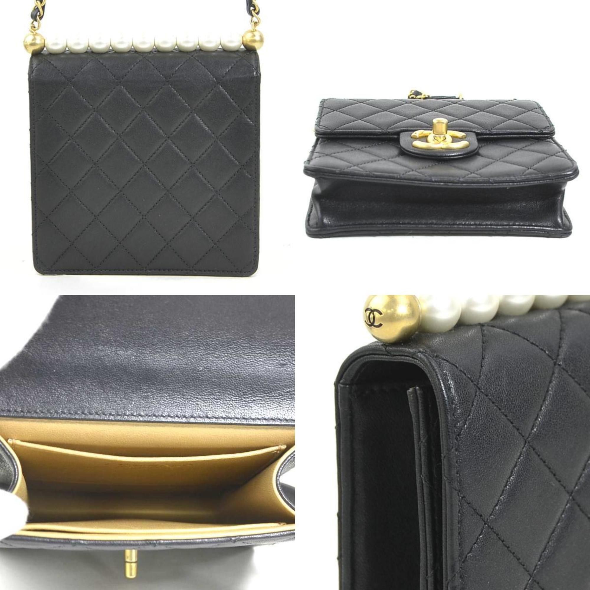 Chanel CHANEL Shoulder Bag Matelasse Leather Faux Pearl Black Off-White Gold Women's e60259i Size ONE SIZE - 3 Thumbnail