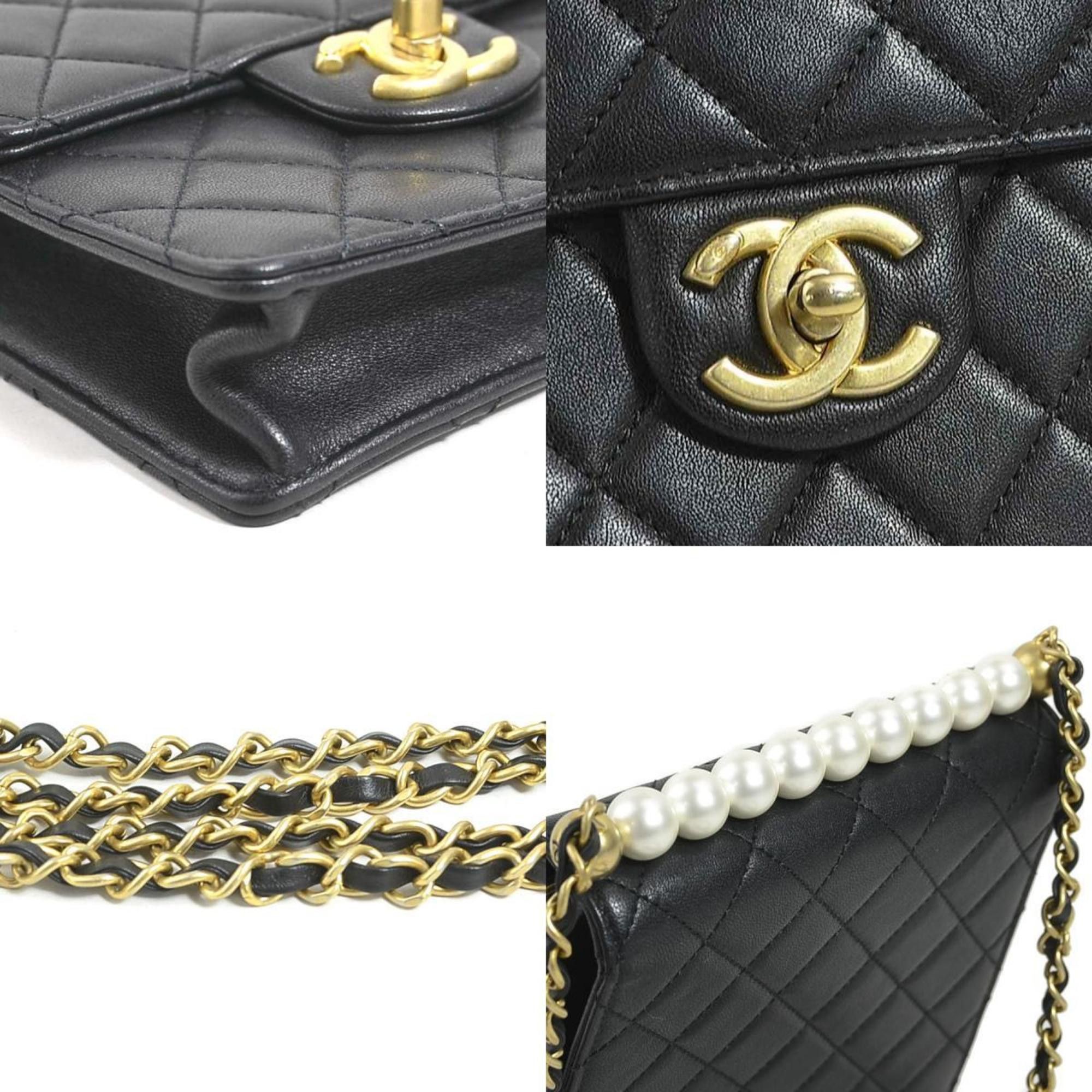 Chanel CHANEL Shoulder Bag Matelasse Leather Faux Pearl Black Off-White Gold Women's e60259i Size ONE SIZE - 4 Thumbnail
