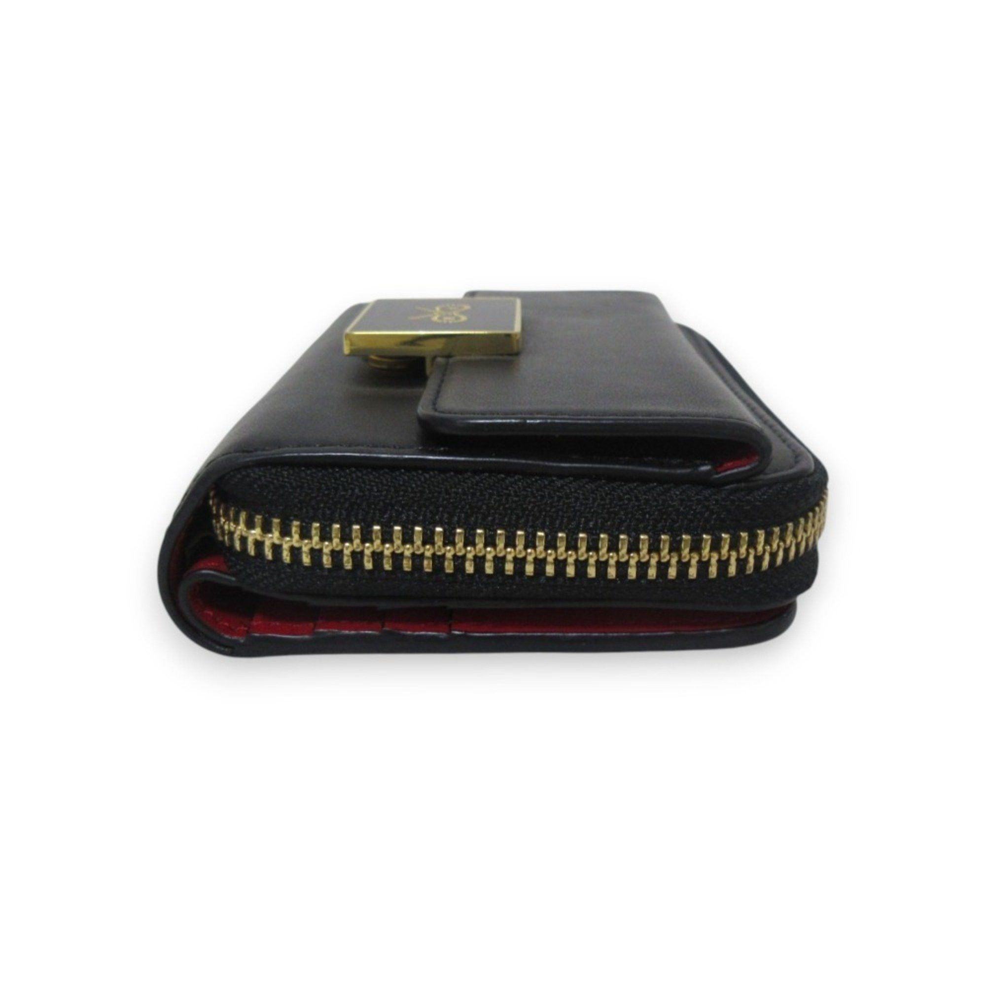 Anya Hindmarch ANYA HINDMARCH Leather Half Wallet, Bi-fold Compact Black x Gold Hardware, Women's Size ONE SIZE - 7 Thumbnail