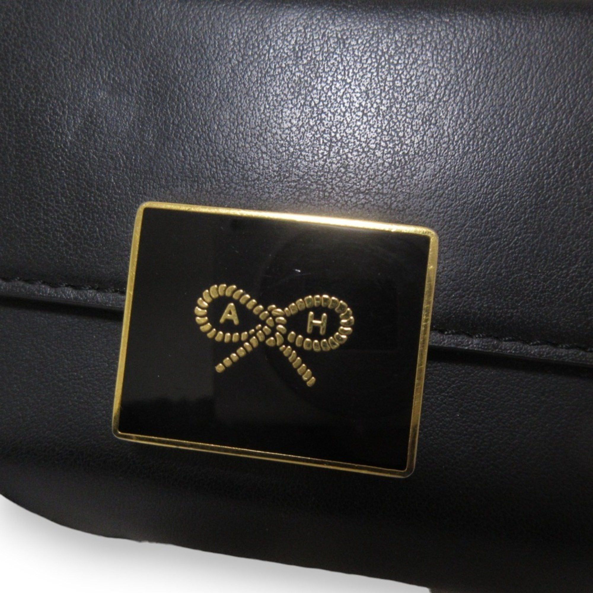 Anya Hindmarch ANYA HINDMARCH Leather Half Wallet, Bi-fold Compact Black x Gold Hardware, Women's Size ONE SIZE - 8 Thumbnail