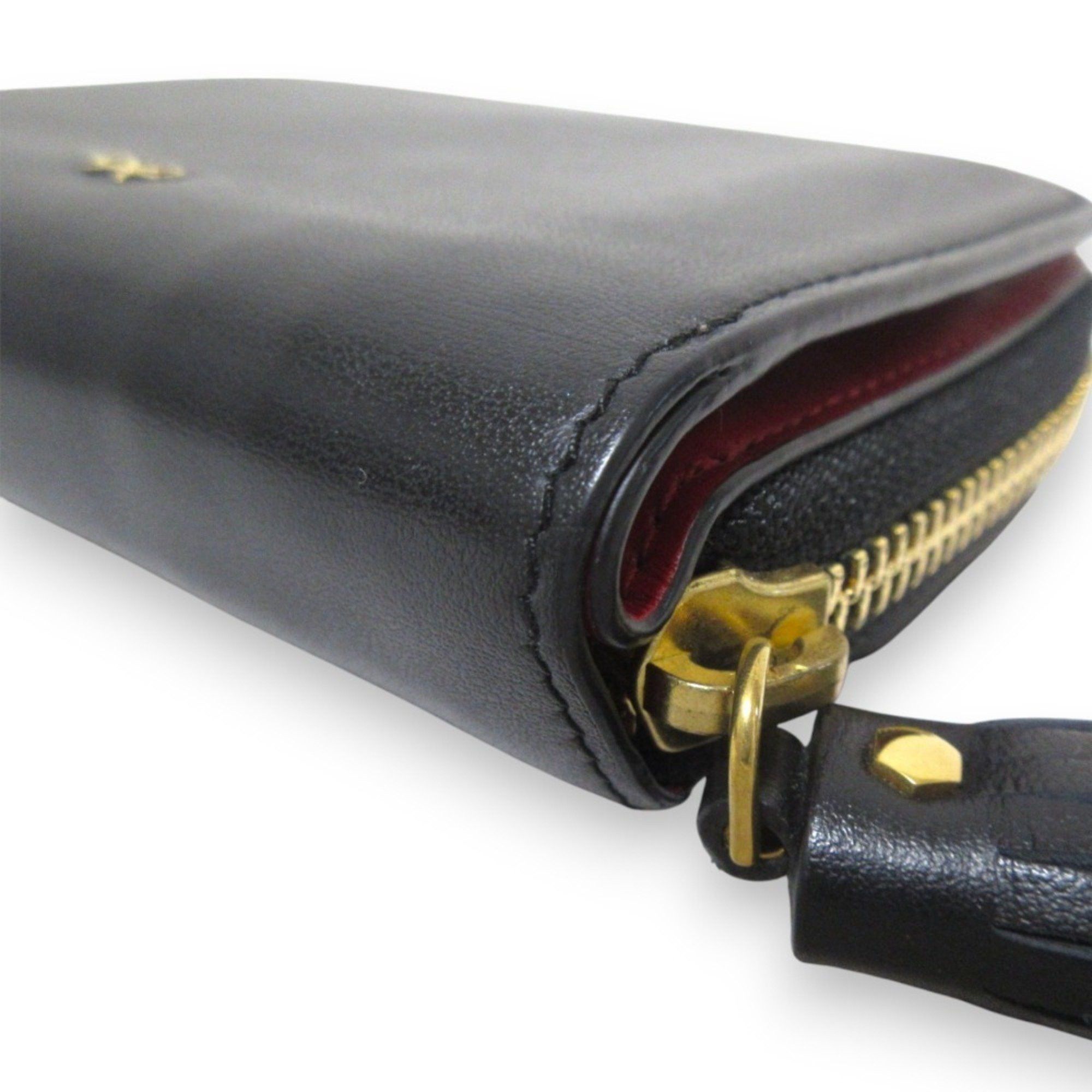 Anya Hindmarch ANYA HINDMARCH Leather Half Wallet, Bi-fold Compact Black x Gold Hardware, Women's Size ONE SIZE - 12 Thumbnail