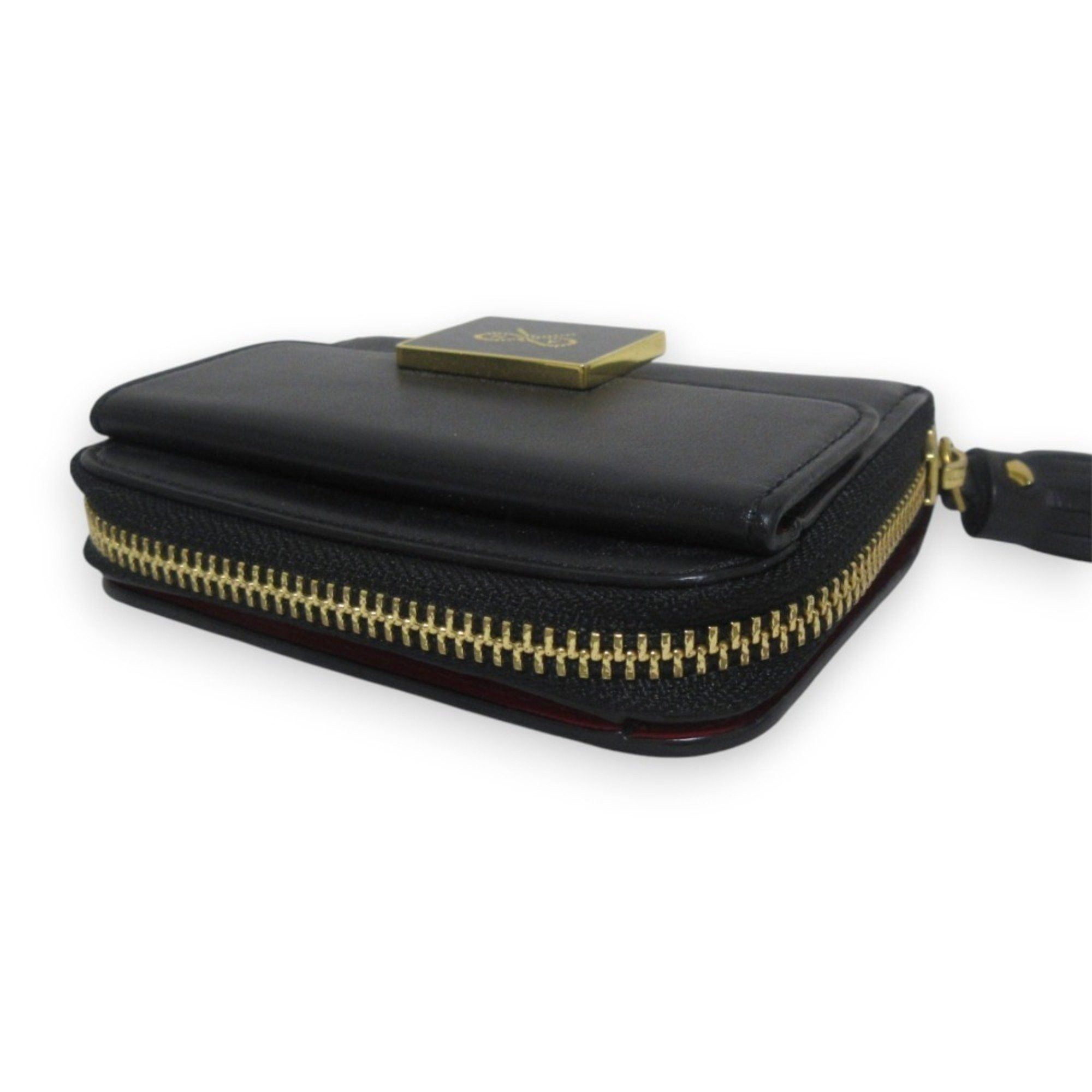 Anya Hindmarch ANYA HINDMARCH Leather Half Wallet, Bi-fold Compact Black x Gold Hardware, Women's Size ONE SIZE - 6 Thumbnail
