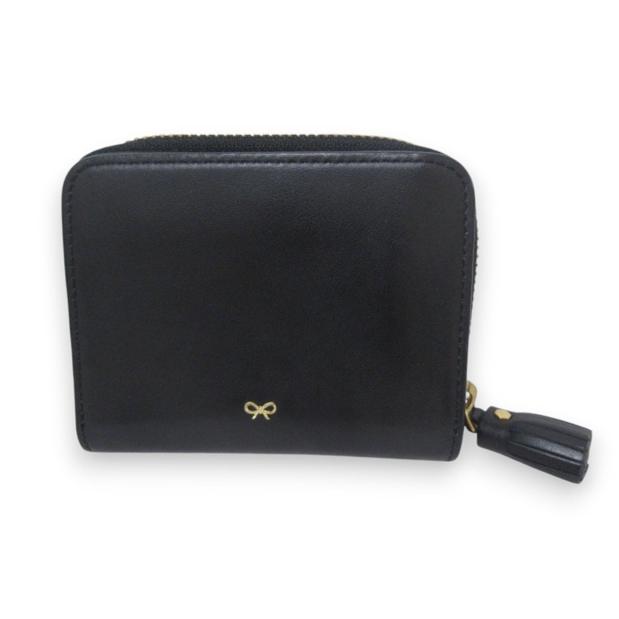 Anya Hindmarch ANYA HINDMARCH Leather Half Wallet, Bi-fold Compact Black x Gold Hardware, Women's Size ONE SIZE - 2 Thumbnail