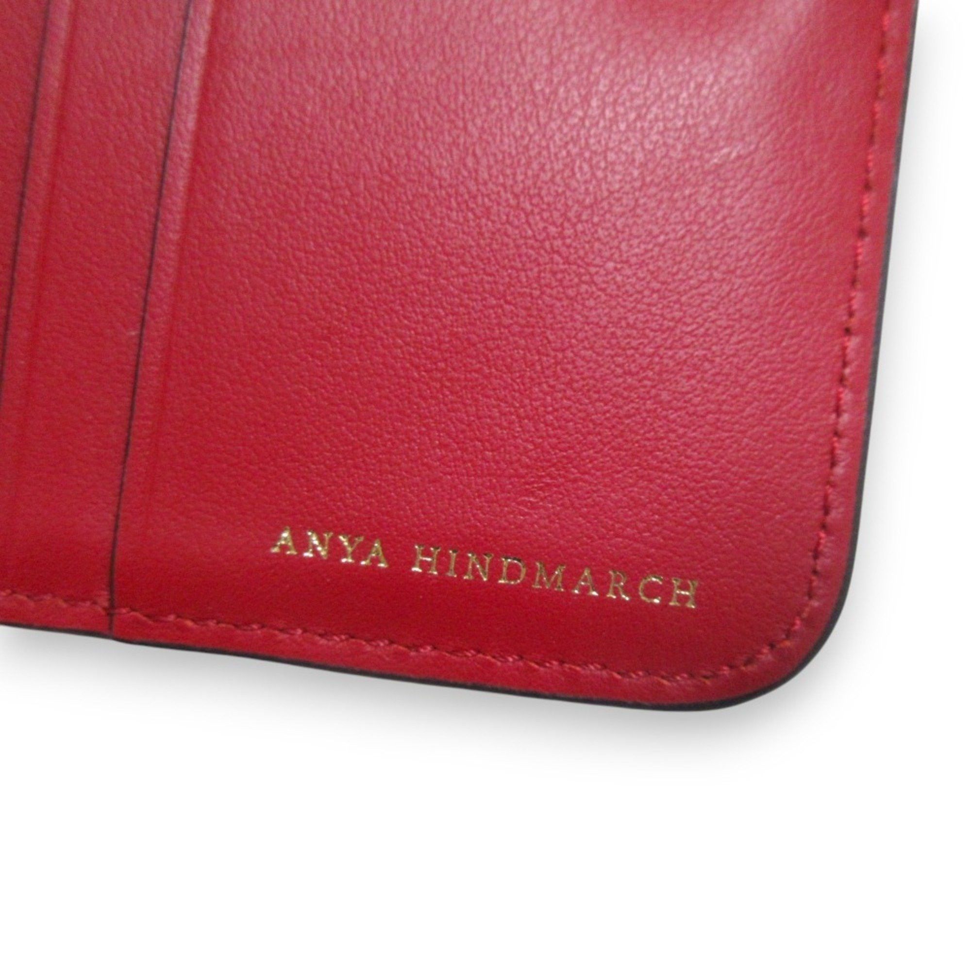 Anya Hindmarch ANYA HINDMARCH Leather Half Wallet, Bi-fold Compact Black x Gold Hardware, Women's Size ONE SIZE - 11 Thumbnail