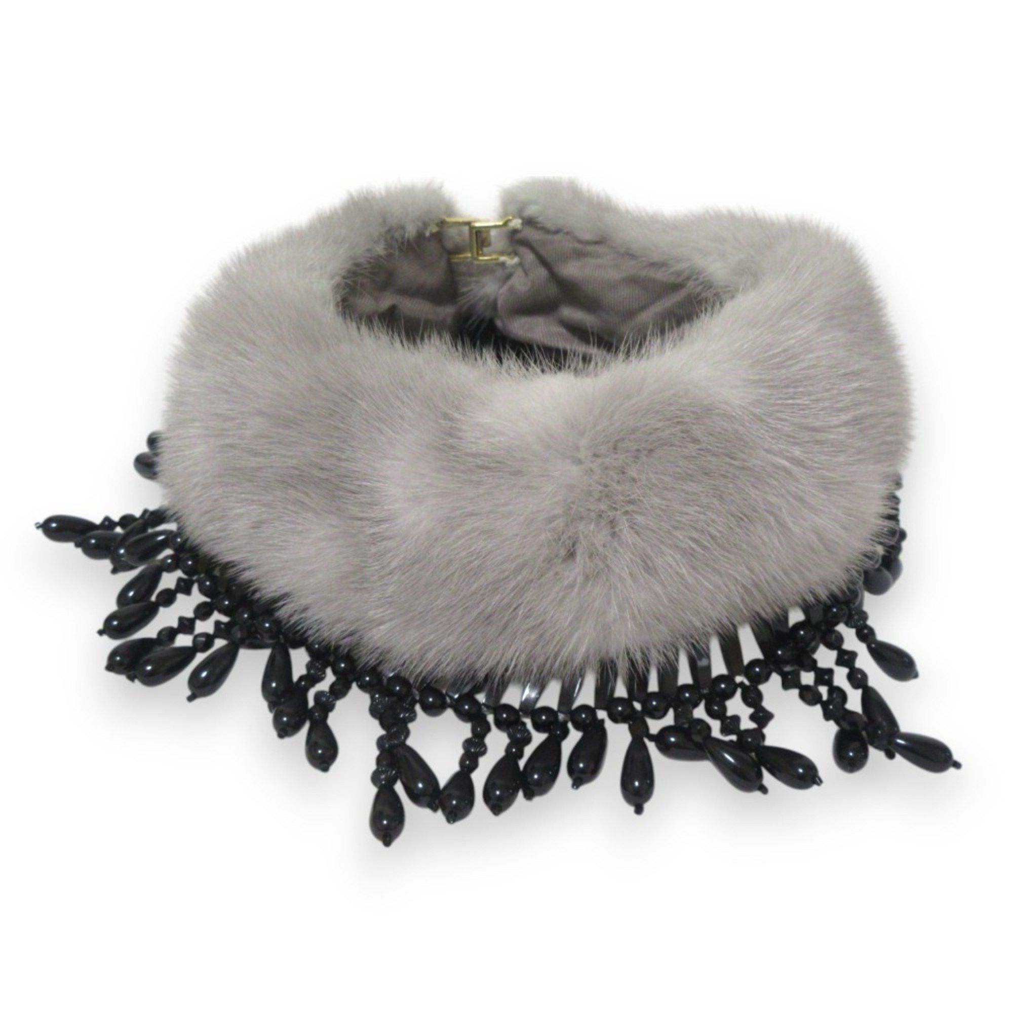 Marni MARNI Mink Tippet Bejeweled Scarf, Collar, Grey, Women's Size ONE SIZE - 2 Thumbnail