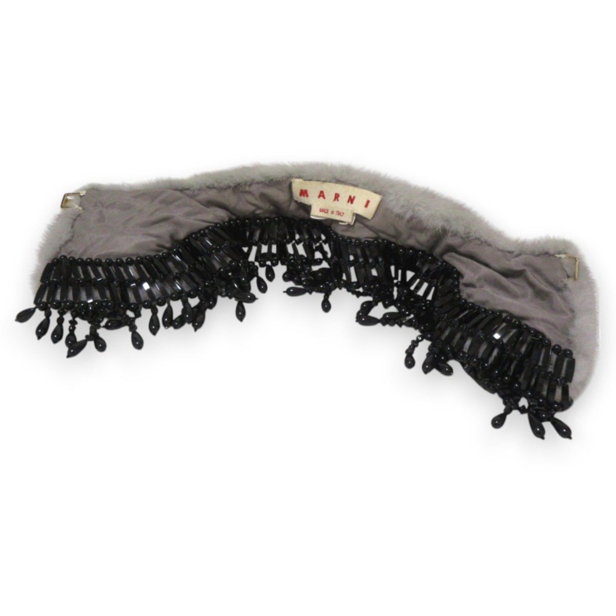 Marni MARNI Mink Tippet Bejeweled Scarf, Collar, Grey, Women's Size ONE SIZE - 3 Thumbnail