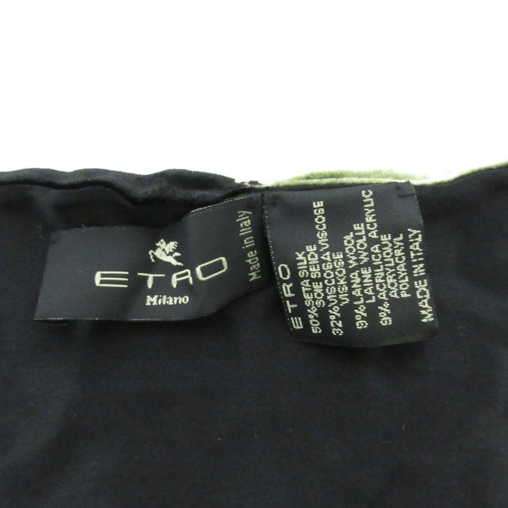 Etro ETRO Fringed Silk Velvet Scarf Long Scarf/Stole Black x Green Men's Women's Size ONE SIZE - 6 Thumbnail