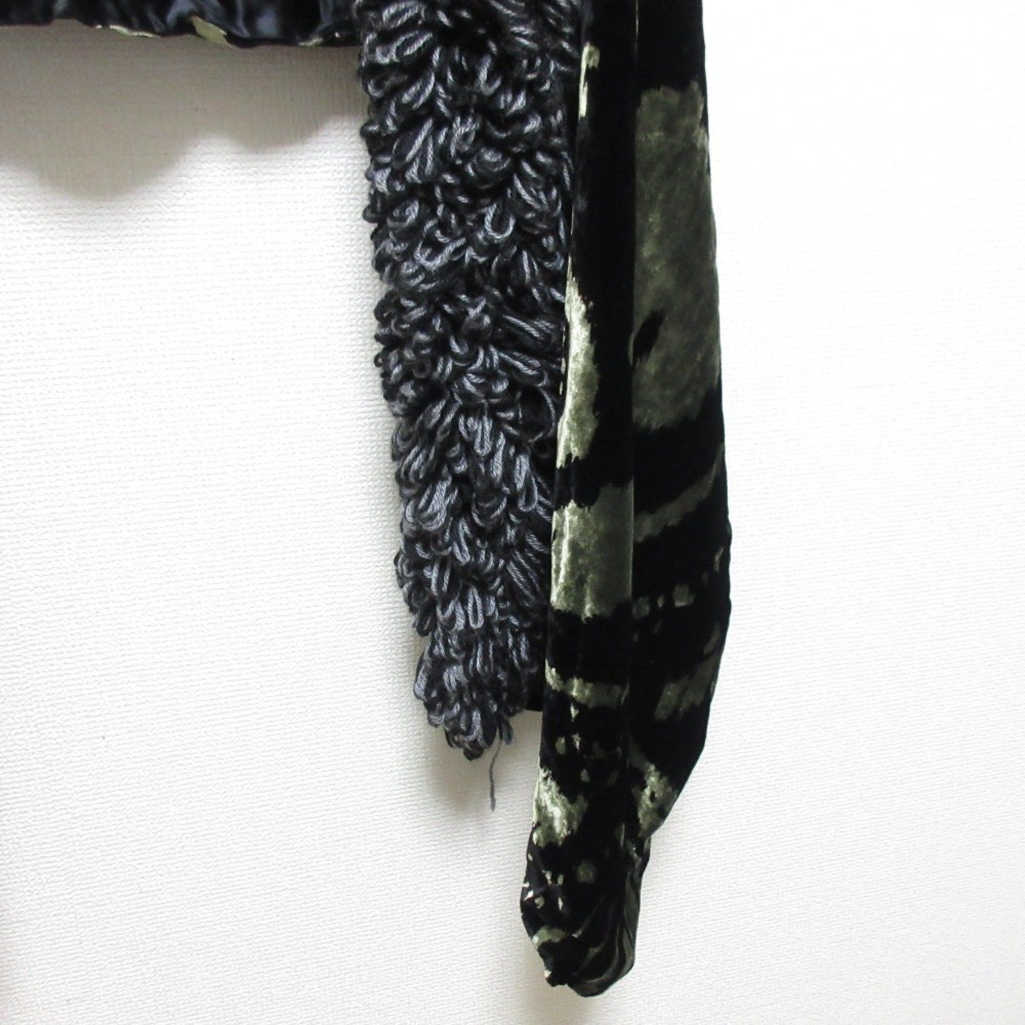 Etro ETRO Fringed Silk Velvet Scarf Long Scarf/Stole Black x Green Men's Women's Size ONE SIZE - 5 Thumbnail