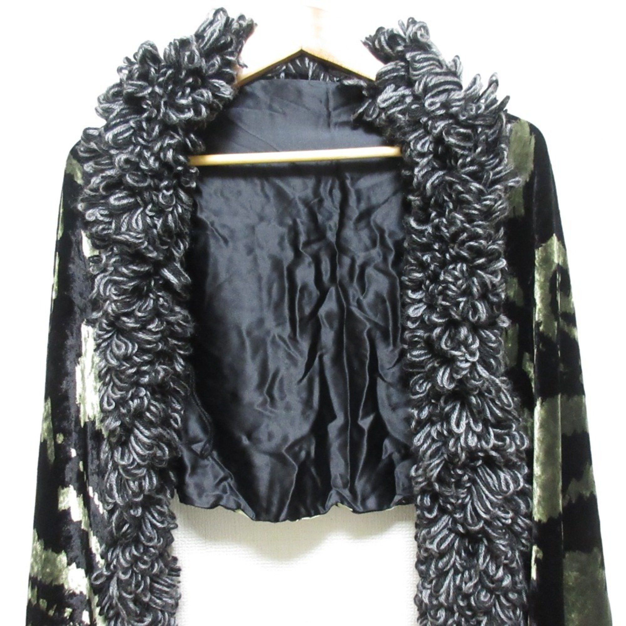 Etro ETRO Fringed Silk Velvet Scarf Long Scarf/Stole Black x Green Men's Women's Size ONE SIZE - 3 Thumbnail
