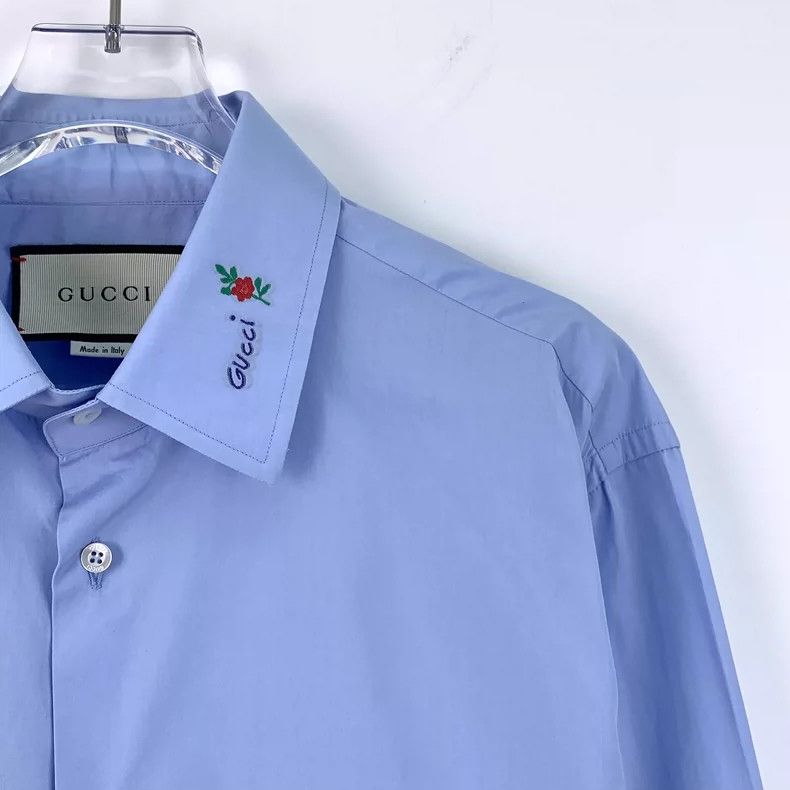 Gucci Gucci Blue Cotton Long Sleeve Shirt- DMC Size US L / EU 52-54 / 3 - 4 Thumbnail
