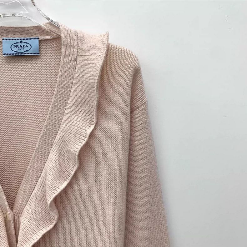 Prada Prada Pink Cashmere Ruffled Cardigan Sweater- DMC Size US M / EU 48-50 / 2 - 3 Thumbnail