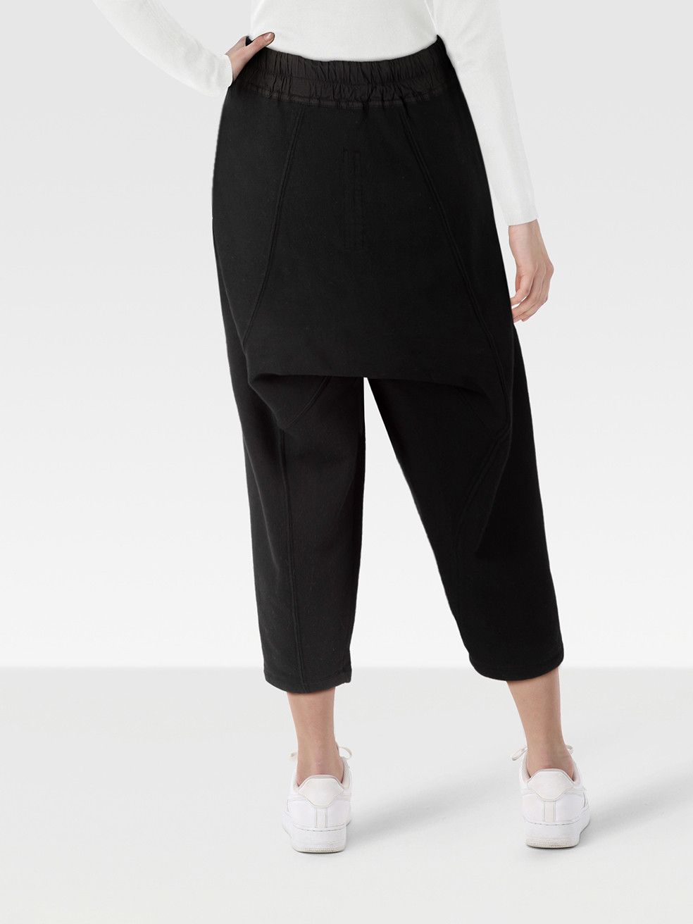 Rick Owens Black Drop Crotch Cropped Joggers Size 28" / US 6 / IT 42 - 2 Thumbnail
