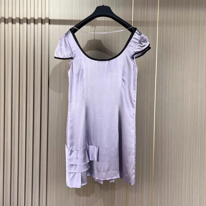 Prada Prada Light Purple Silk Dress with Ruffles- DMC Size US 31 - 2 Thumbnail