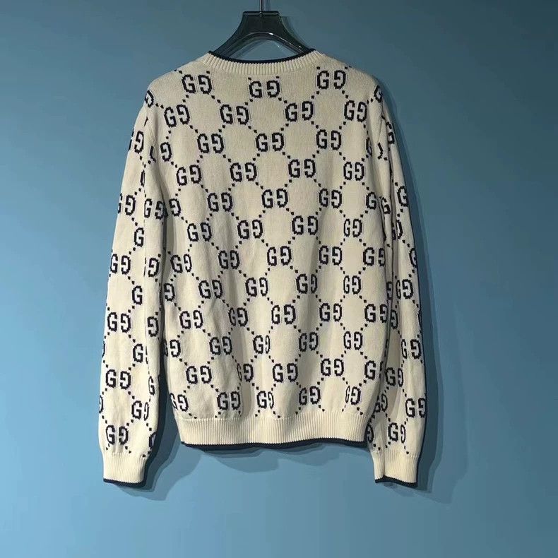 Gucci White Logo Print Long Sleeve Sweater- DMC