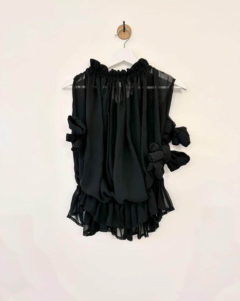 Comme des Garcons Black Sleeveless Top with Ruffled Bow Design- DMC Size US L / EU 52-54 / 3 - 5 Thumbnail