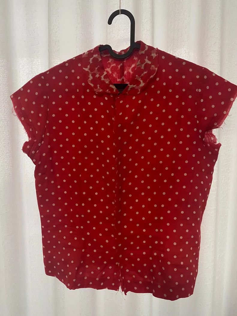 Comme des Garcons Red Polka Dot Short Sleeve Blouse Cardigan- DMC Size US M / EU 48-50 / 2 - 5 Thumbnail